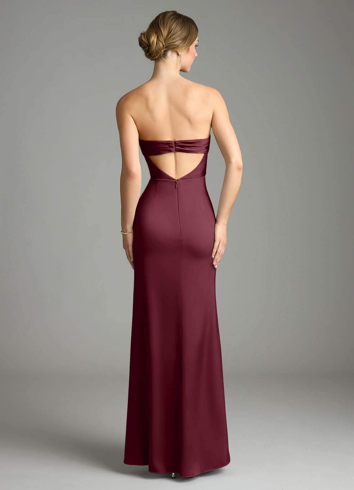 Leonis Mermaid Cowl-Neck Stretch Satin Bridesmaid Dress in Cabernet