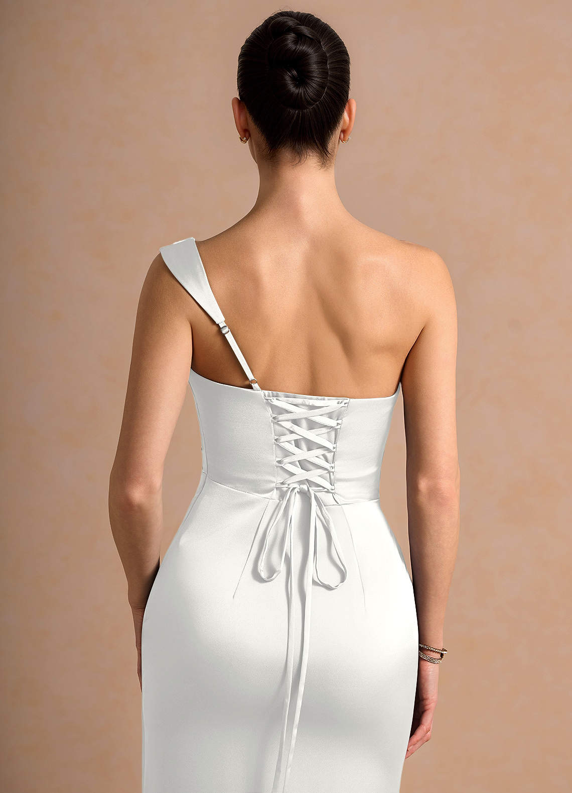 Cassiopeia One-Shoulder Draped Stretch Satin Evening Dress in White