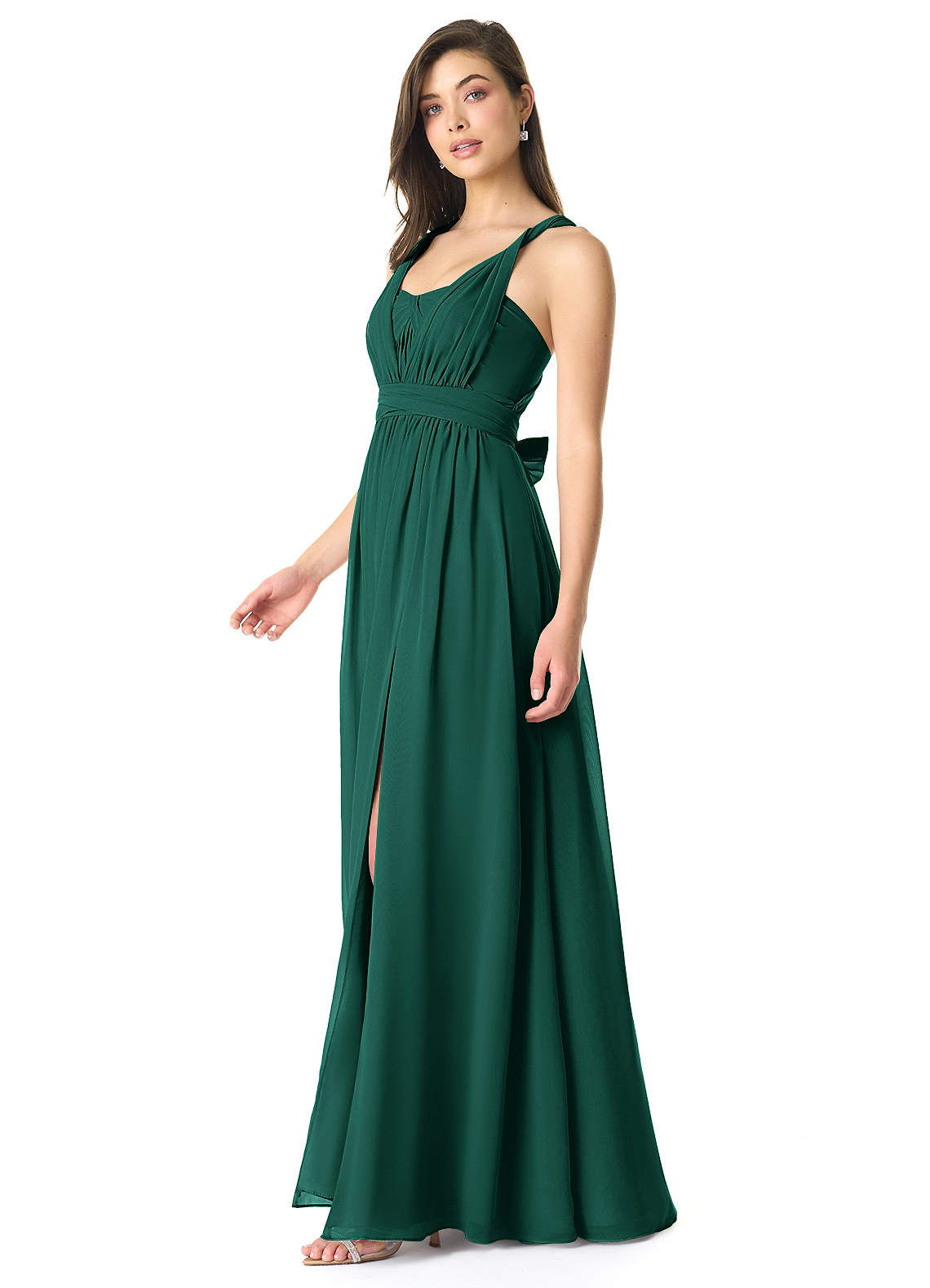 Olani A-Line V-Neck Chiffon Bridesmaid Dress in Emerald