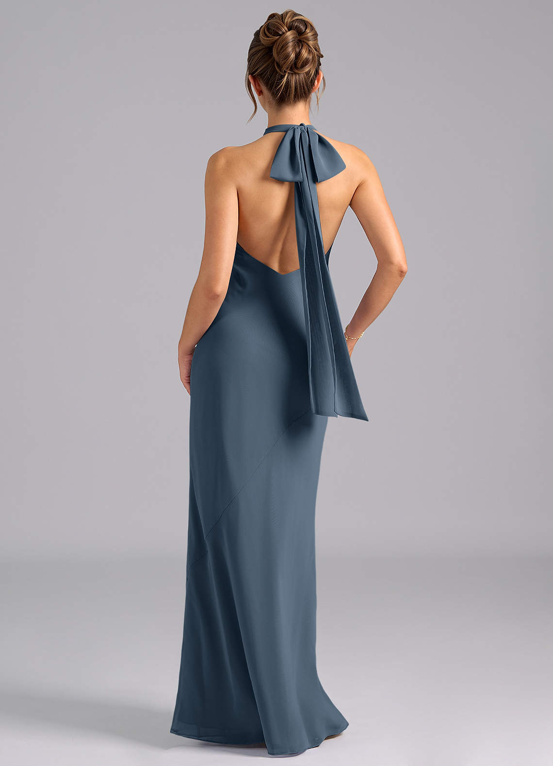 Velli Mermaid Halter Chiffon Bridesmaid Dress in Neptune