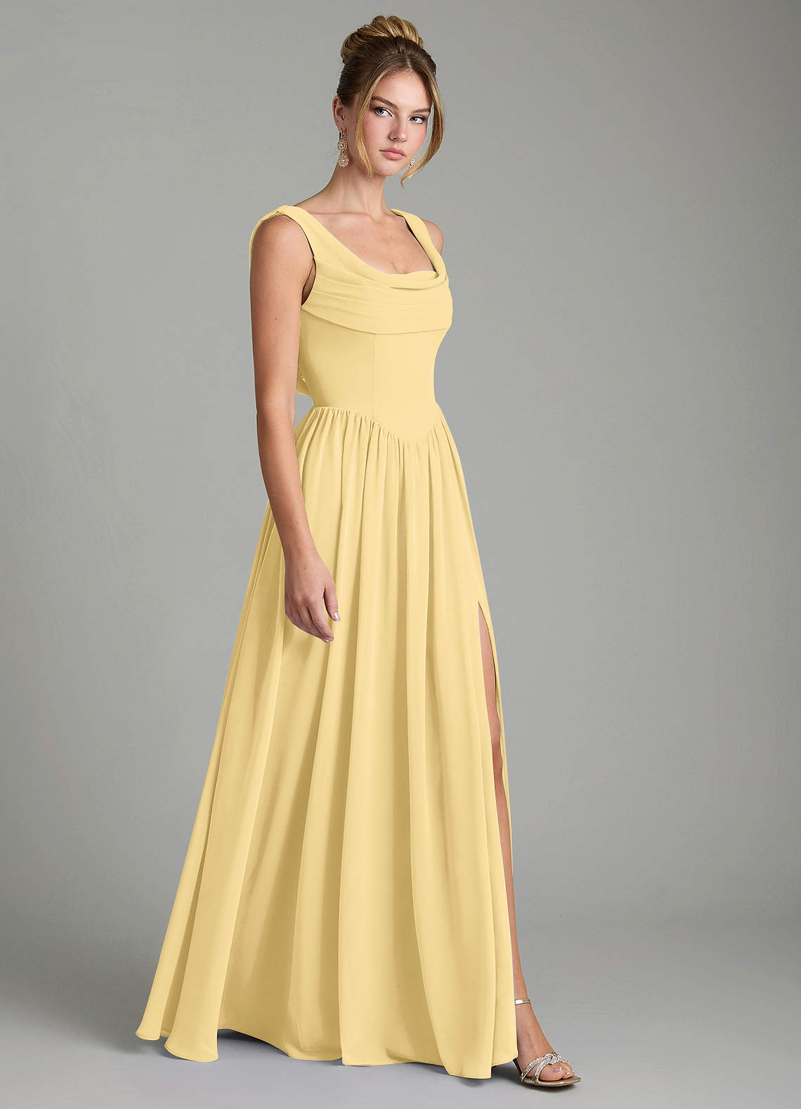Novi A-Line Square-Neck Chiffon Bridesmaid Dress in Butter