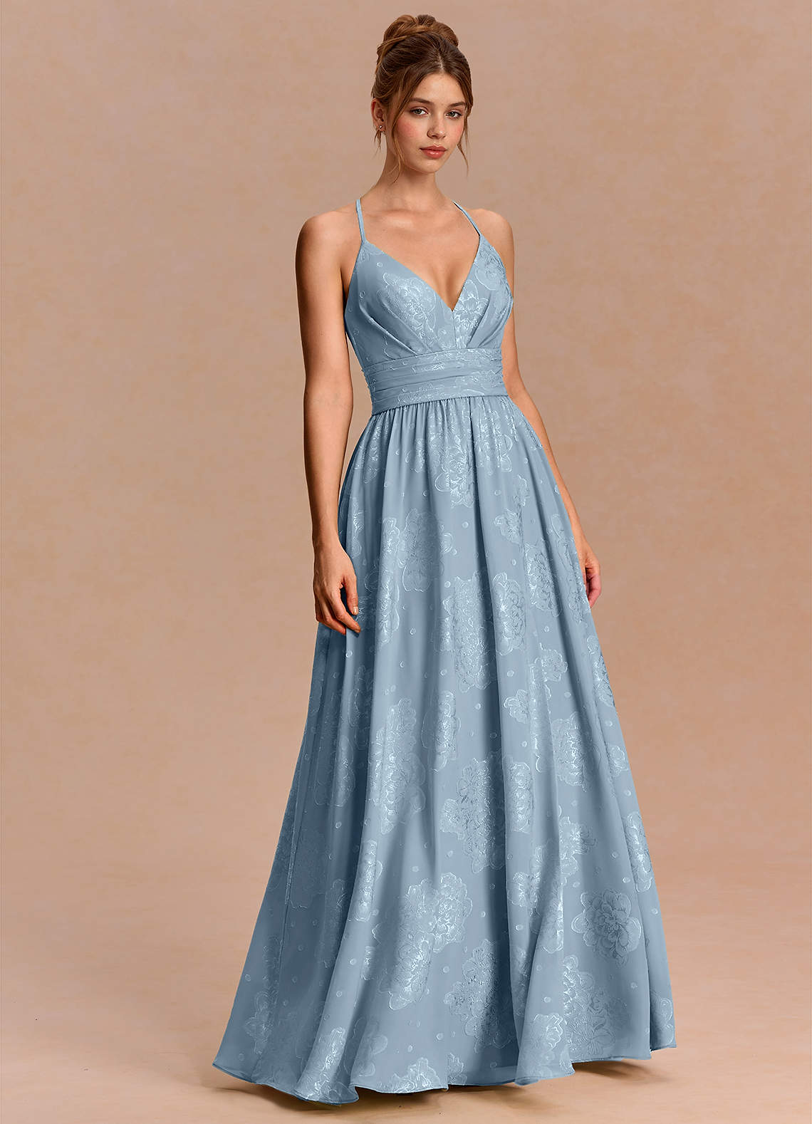 Anaëlle A-Line V-Neck Chiffon Burnout Evening Dress in Powder Blue