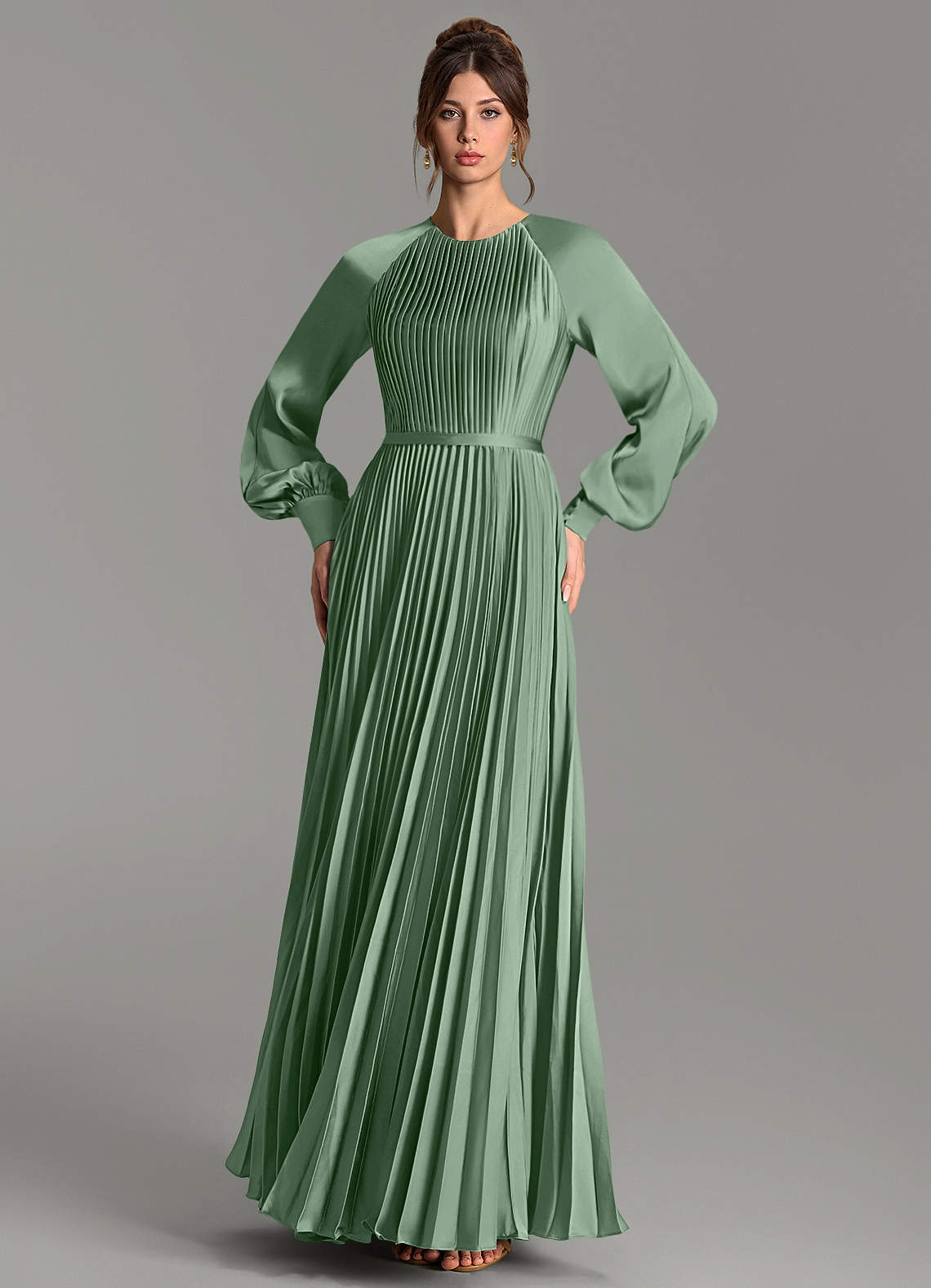 Grayson A-Line Scoop-Neck Stretch Satin Bridesmaid Dress in Matcha