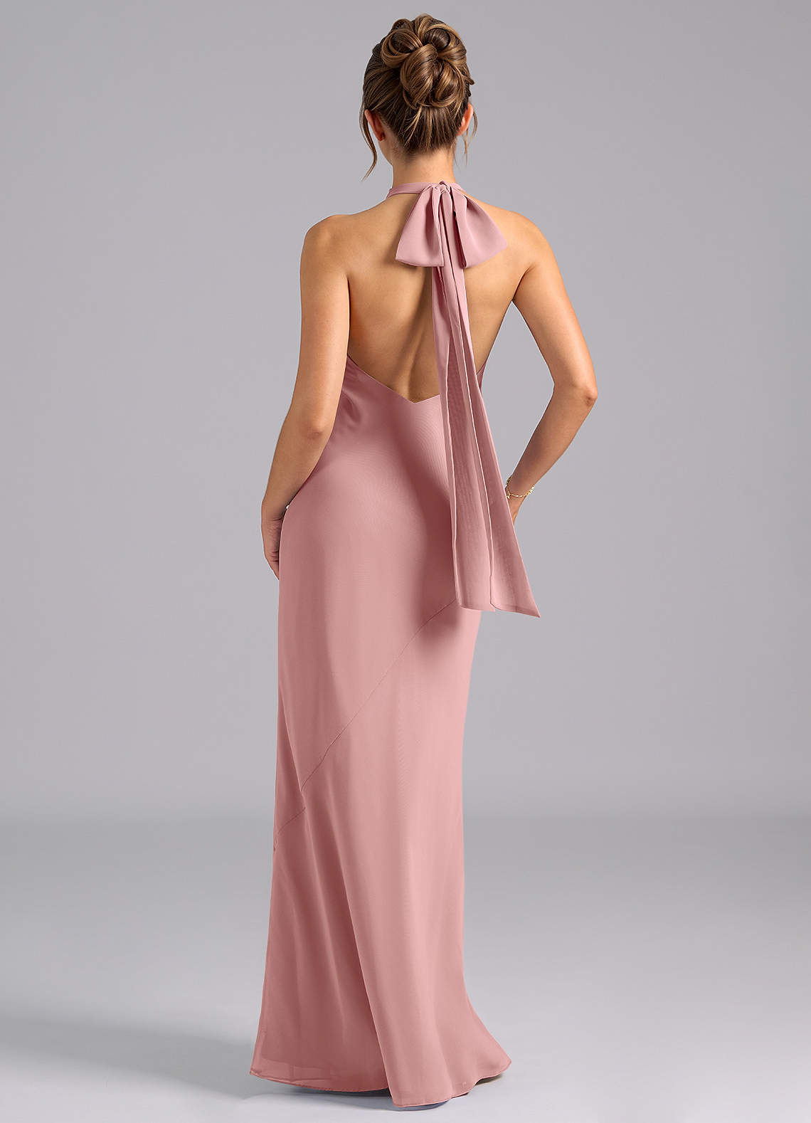Velli Mermaid Halter Chiffon Bridesmaid Dress in dusty rose