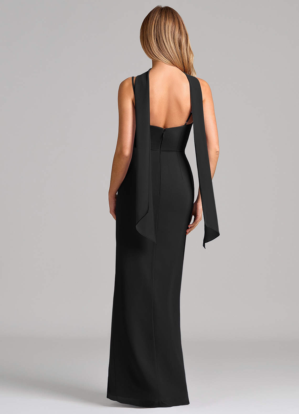 Calandra Sheath Scoop-Neck Chiffon Bridesmaid Dress in black