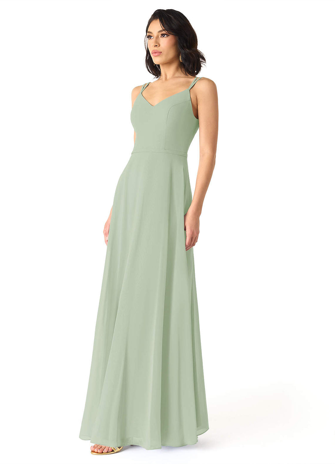 Janine A-Line V-Neck Chiffon Bridesmaid Dress in Dusty Sage