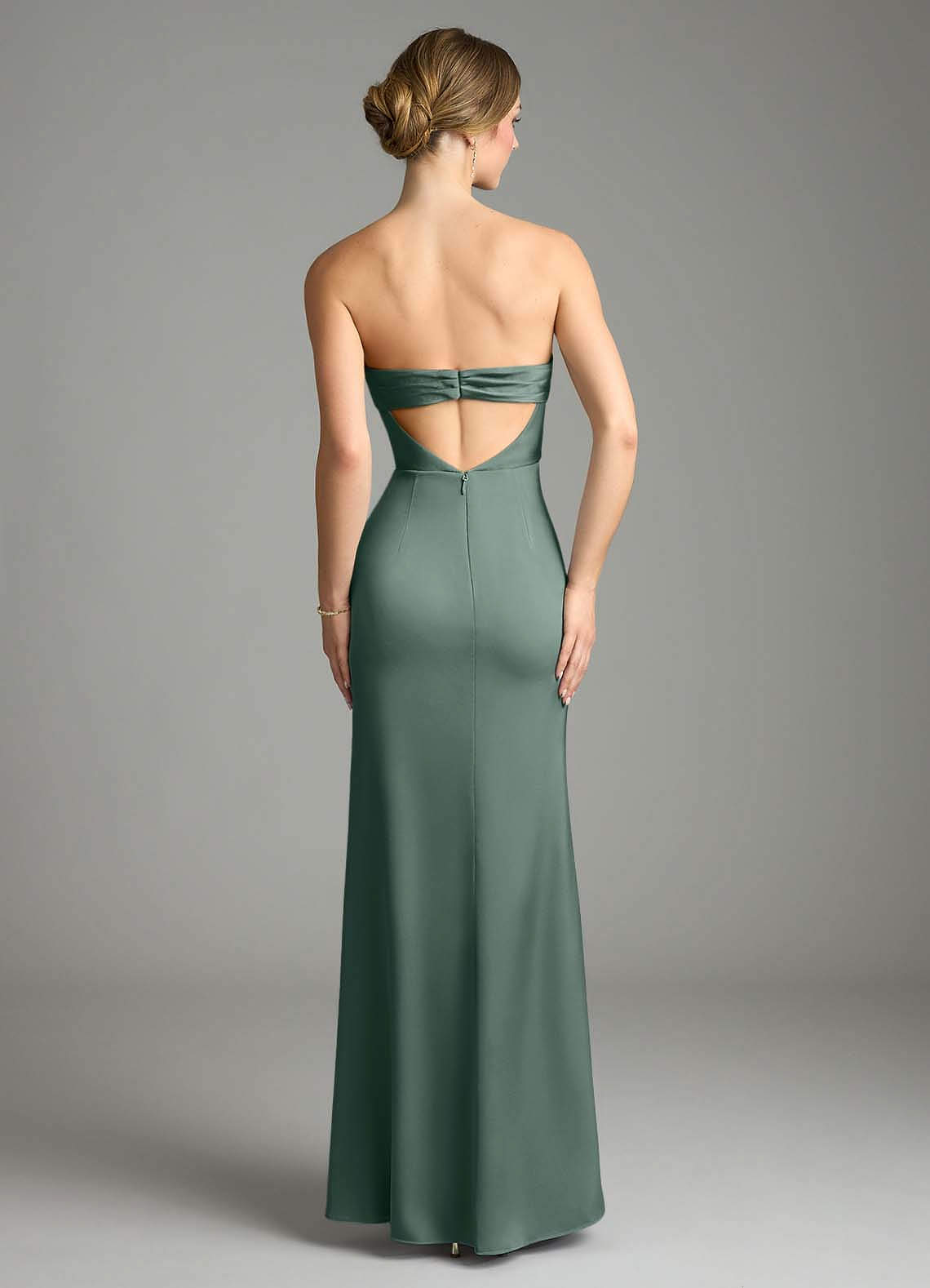 Leonis Mermaid Cowl-Neck Stretch Satin Bridesmaid Dress in Sea Moss