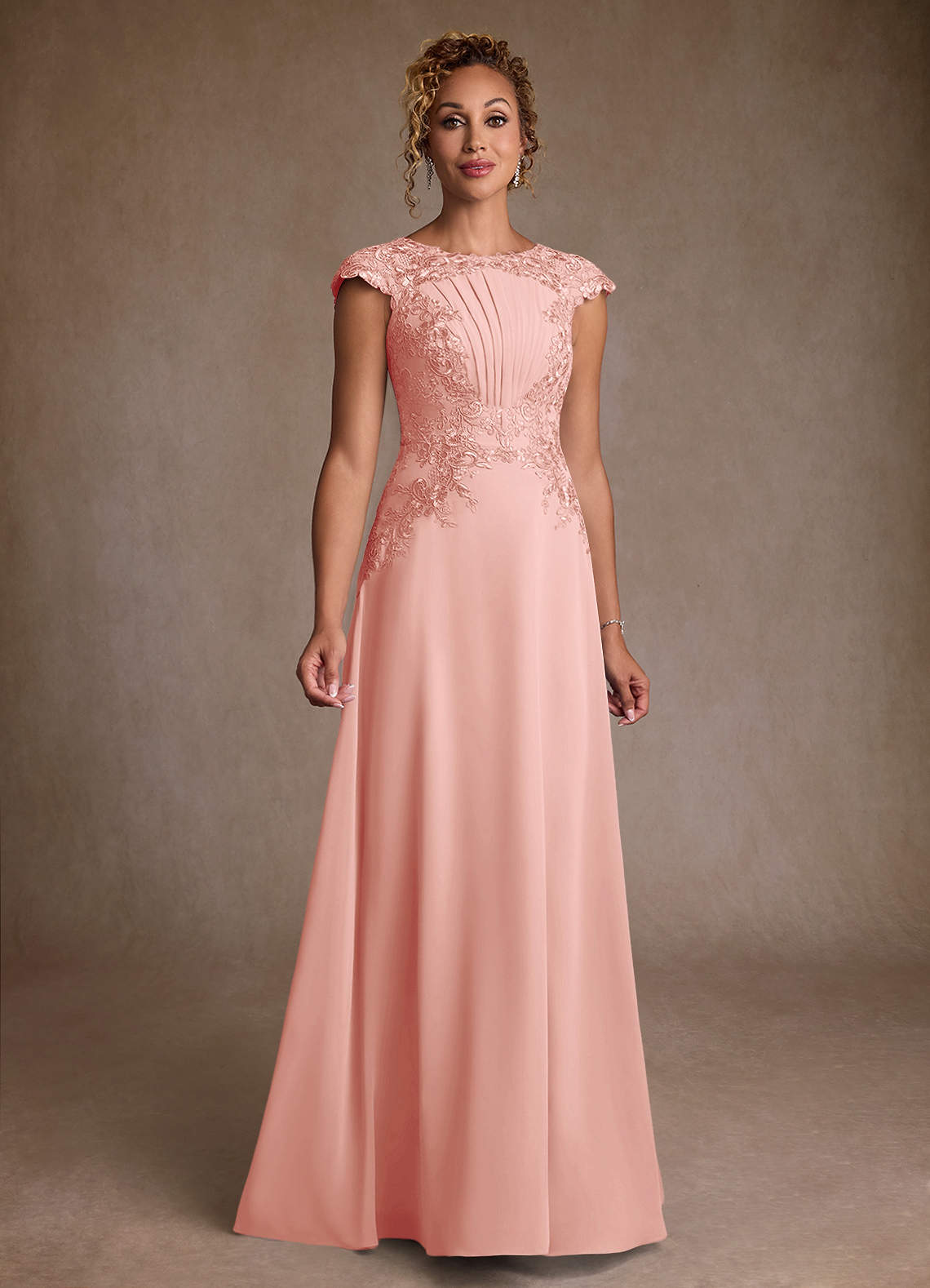 Christi A-Line Scoop-Neck Chiffon and Lace Mother of the Bride Dress in Rosette