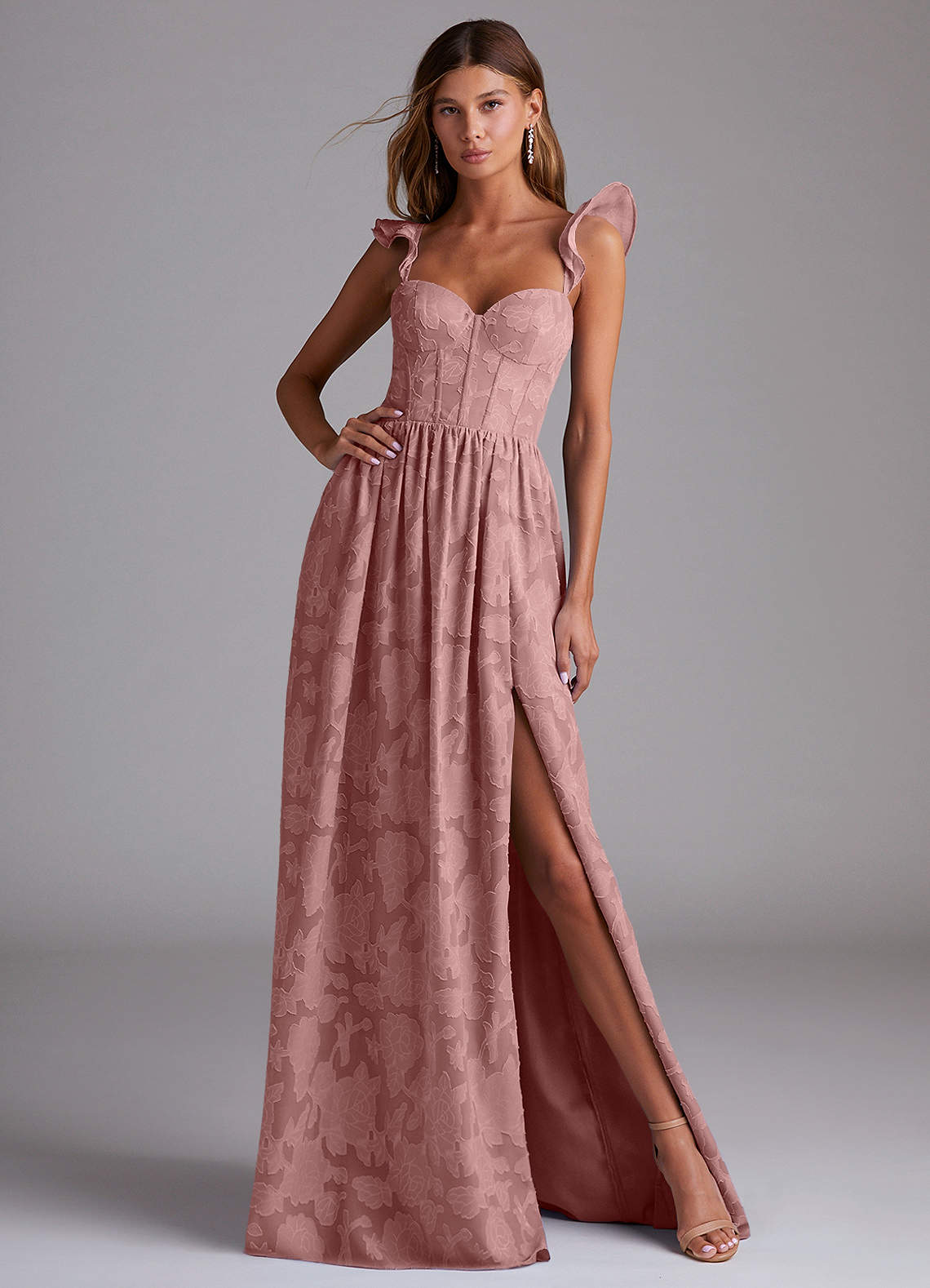 Denisse A-Line Sweetheart Floral Burnout Bridesmaid Dress in dusty rose