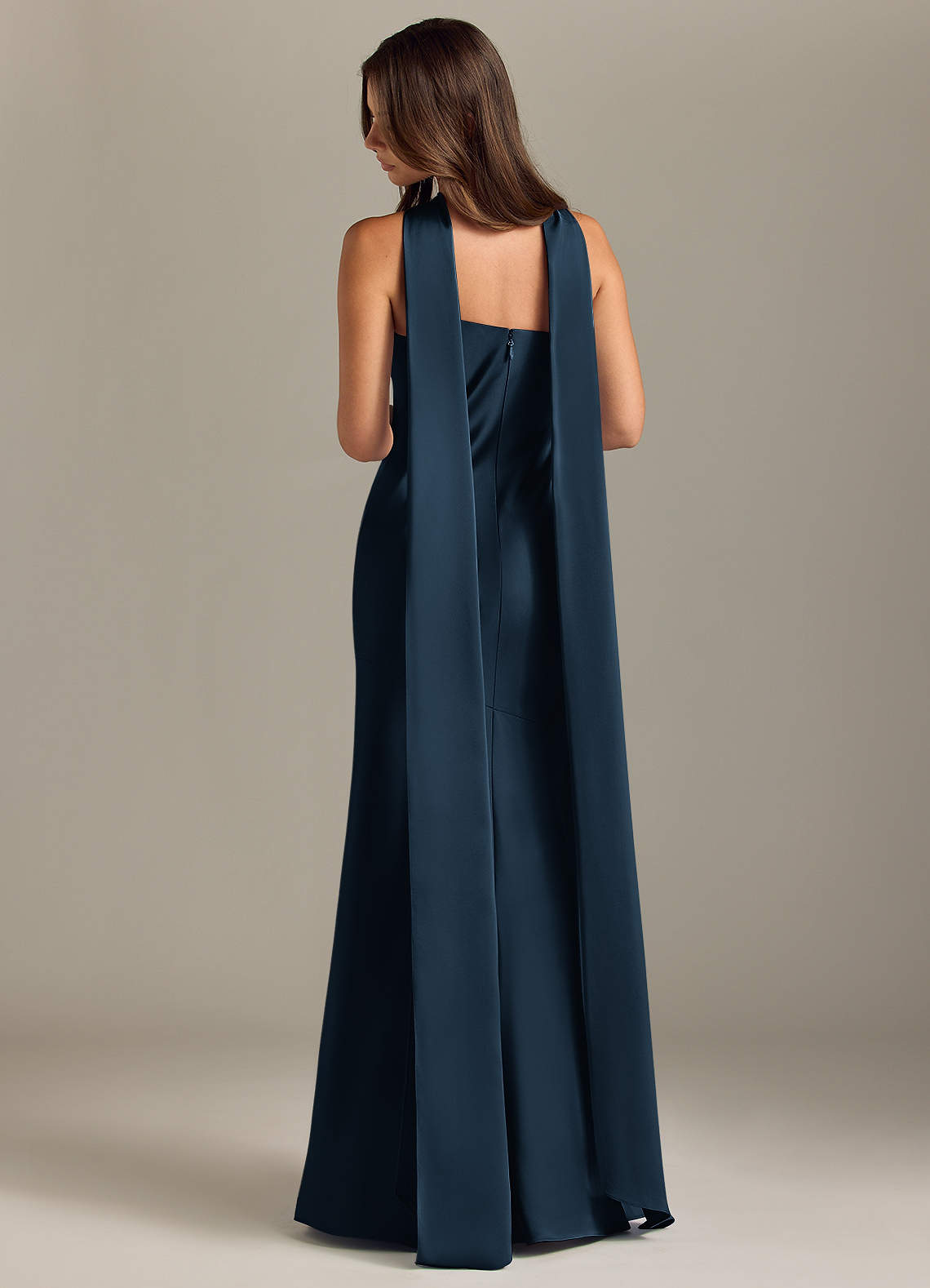 Kinsley Mermaid Halter Stretch Satin Bridesmaid Dress in Dark Navy
