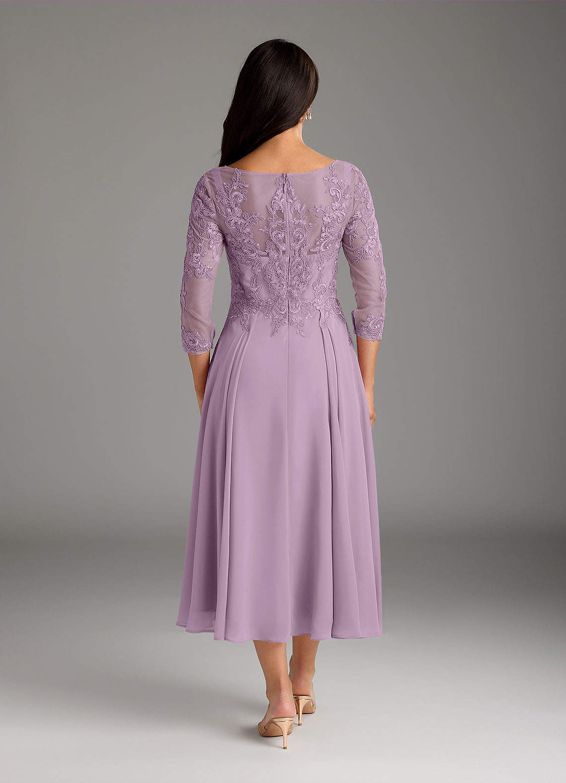 Marge A-Line Scoop-Neck Chiffon and Lace Mother of the Bride Dress in Wisteria