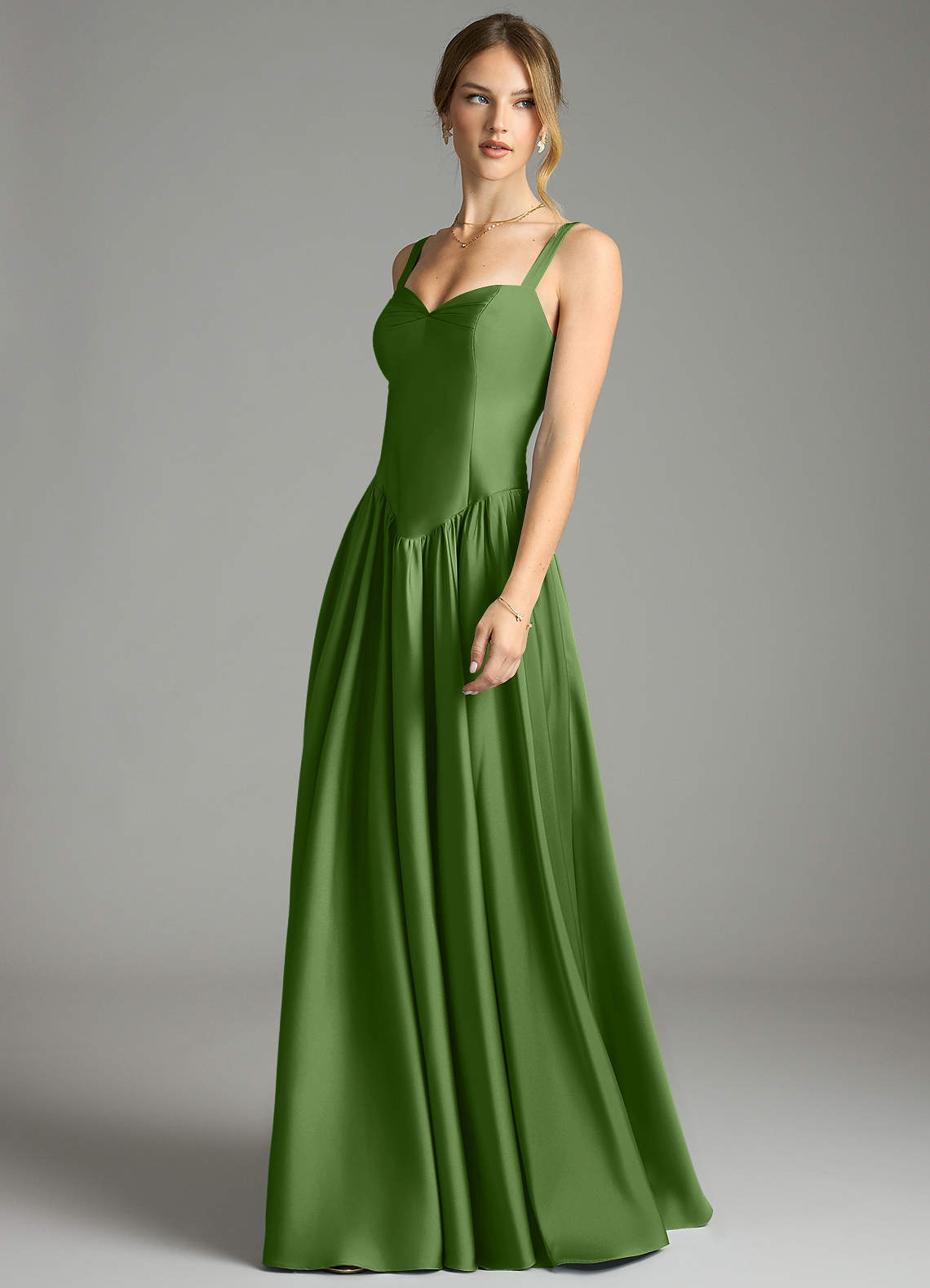 Evadina A-Line Sweetheart Stretch Satin Bridesmaid Dress in Basil