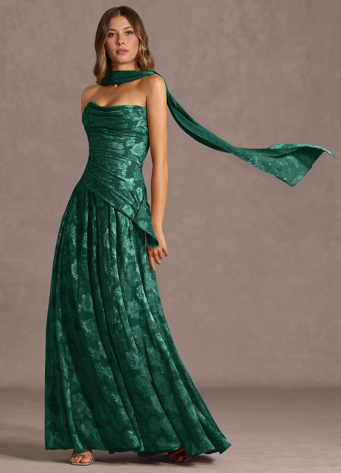 Gabriela A-Line Corset Fil Coupé Wedding Guest Dress in Hunter Green