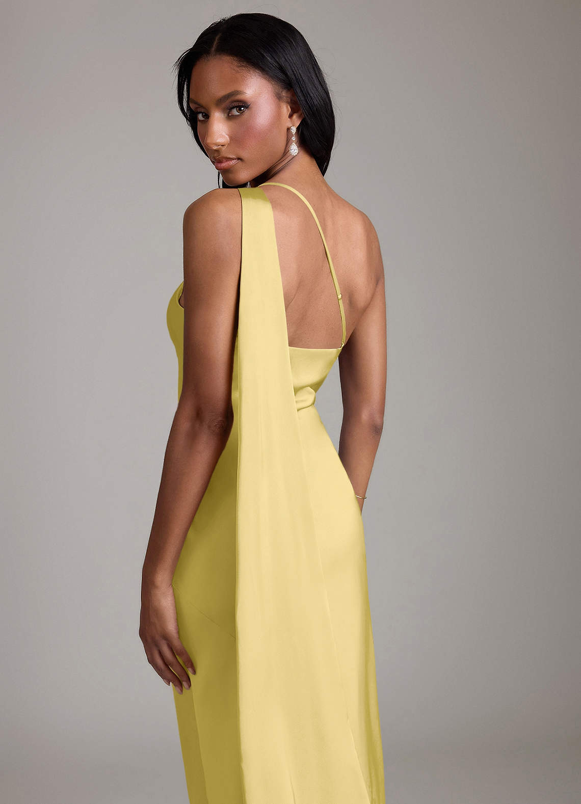 Juniper Mermaid One-Shoulder Stretch Satin Bridesmaid Dress in Canary