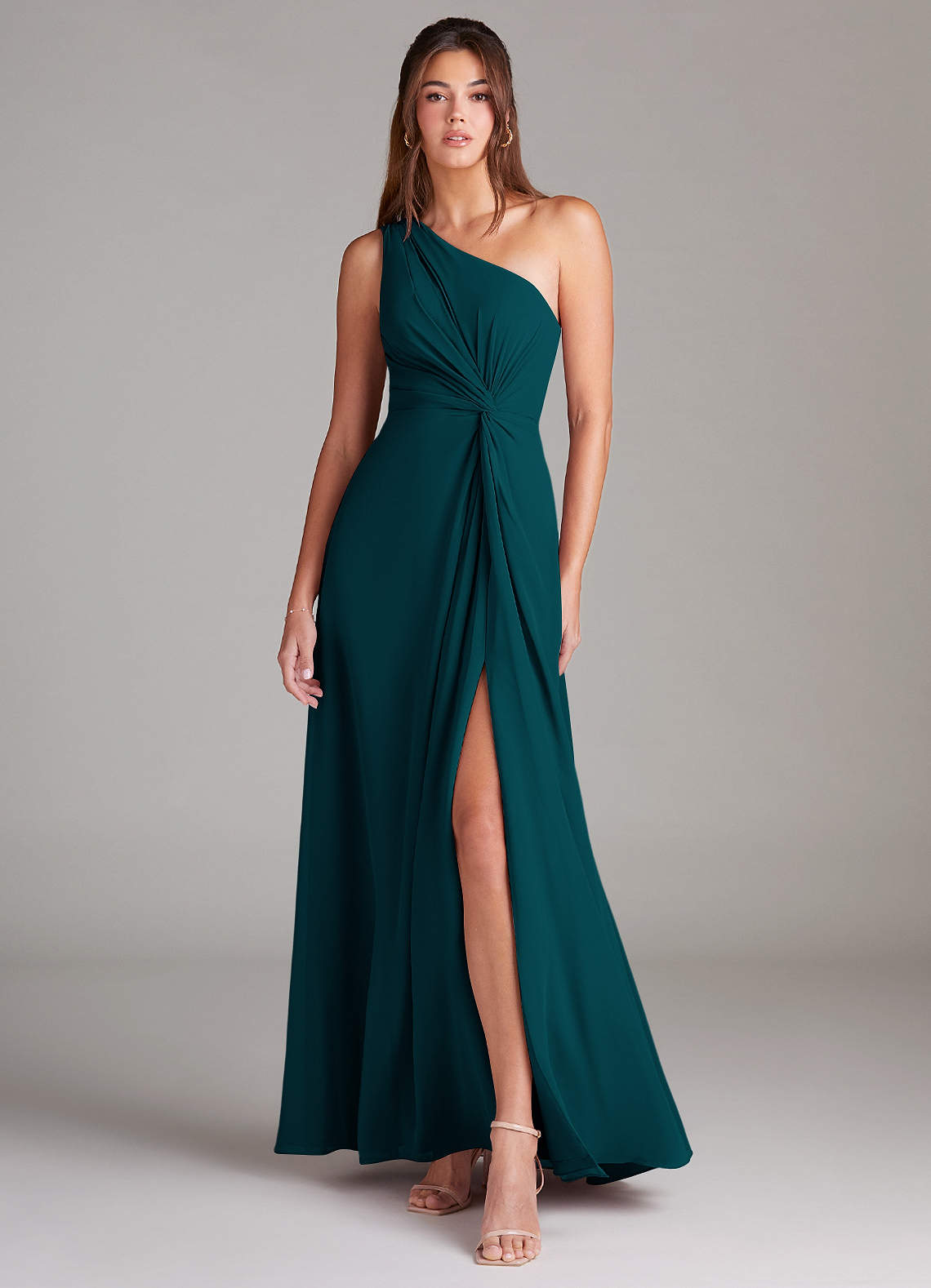 Brooke A-Line One-Shoulder Chiffon Bridesmaid Dress in Pine