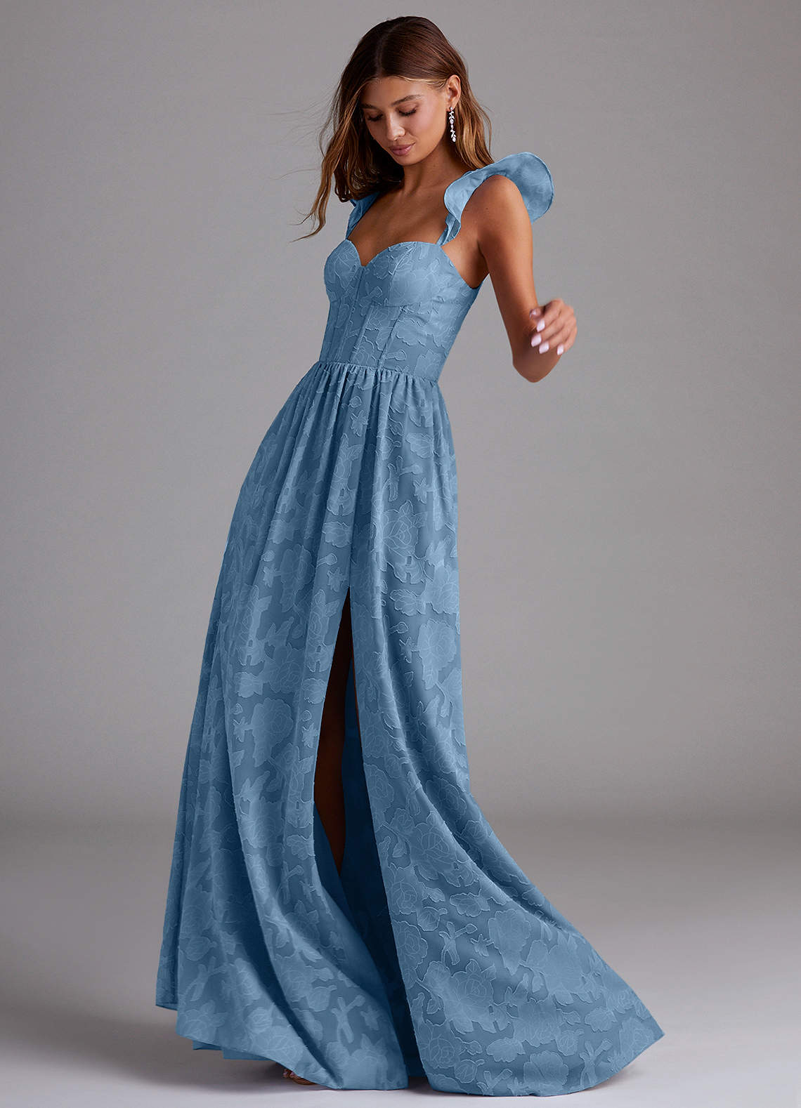 Denisse A-Line Sweetheart Floral Burnout Bridesmaid Dress in Steel Blue