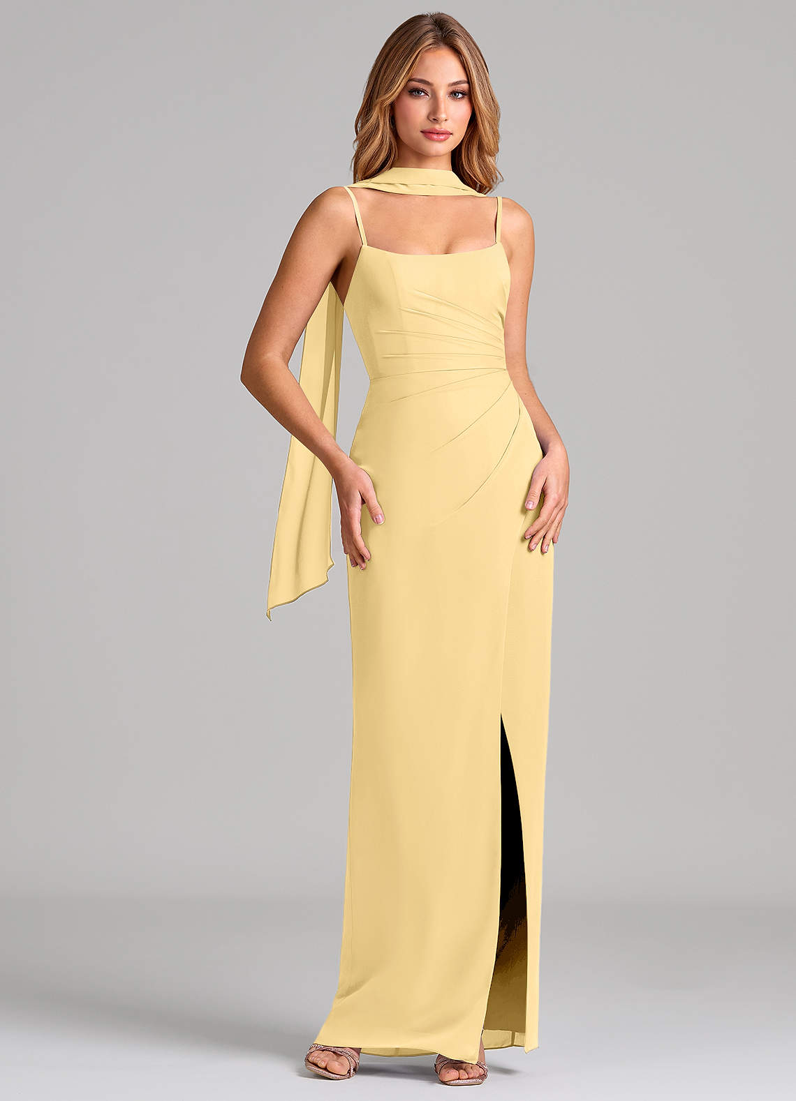 Calandra Sheath Scoop-Neck Chiffon Bridesmaid Dress in Butter