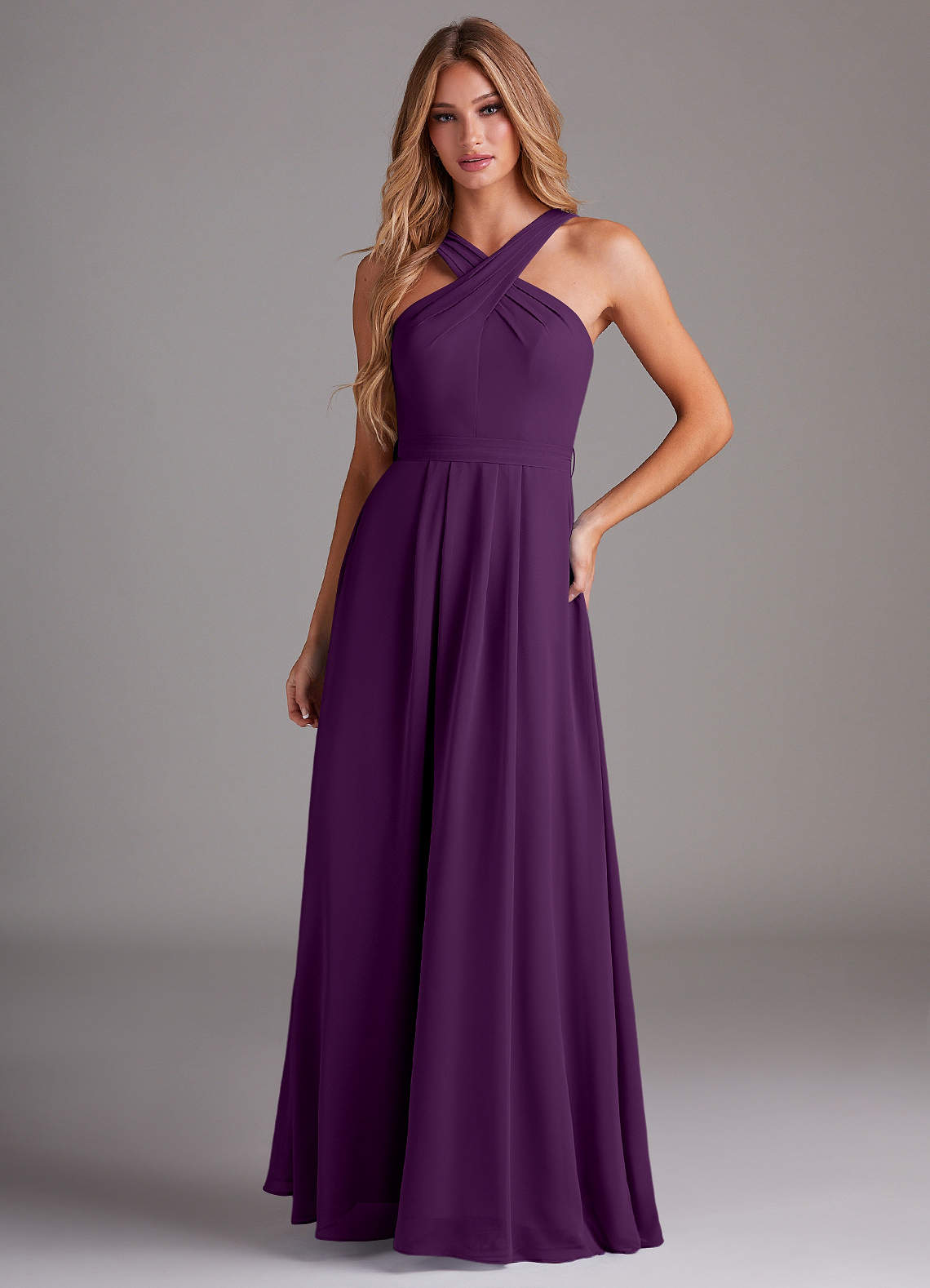 Dixie A-Line Halter Chiffon Bridesmaid Dress in Grape