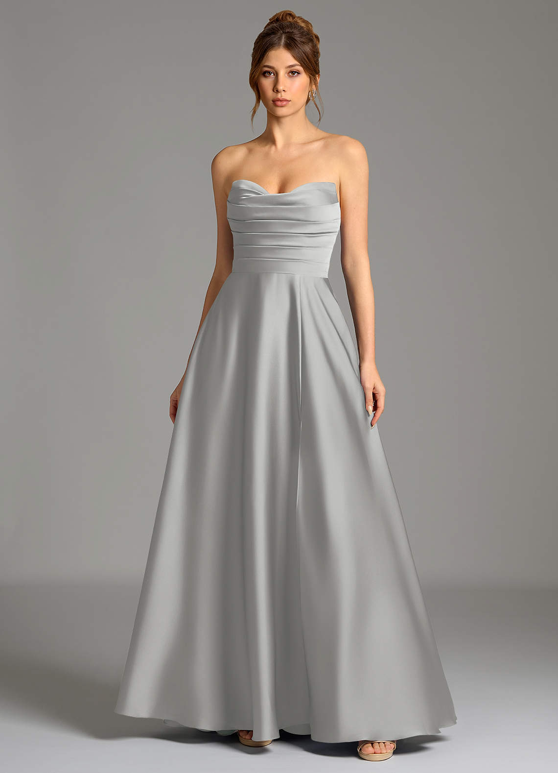 Ayla A-Line Sweetheart Stretch Satin Bridesmaid Dress in Silver