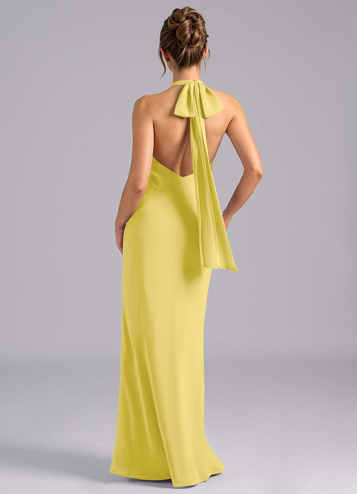 Velli Mermaid Halter Chiffon Bridesmaid Dress in Canary