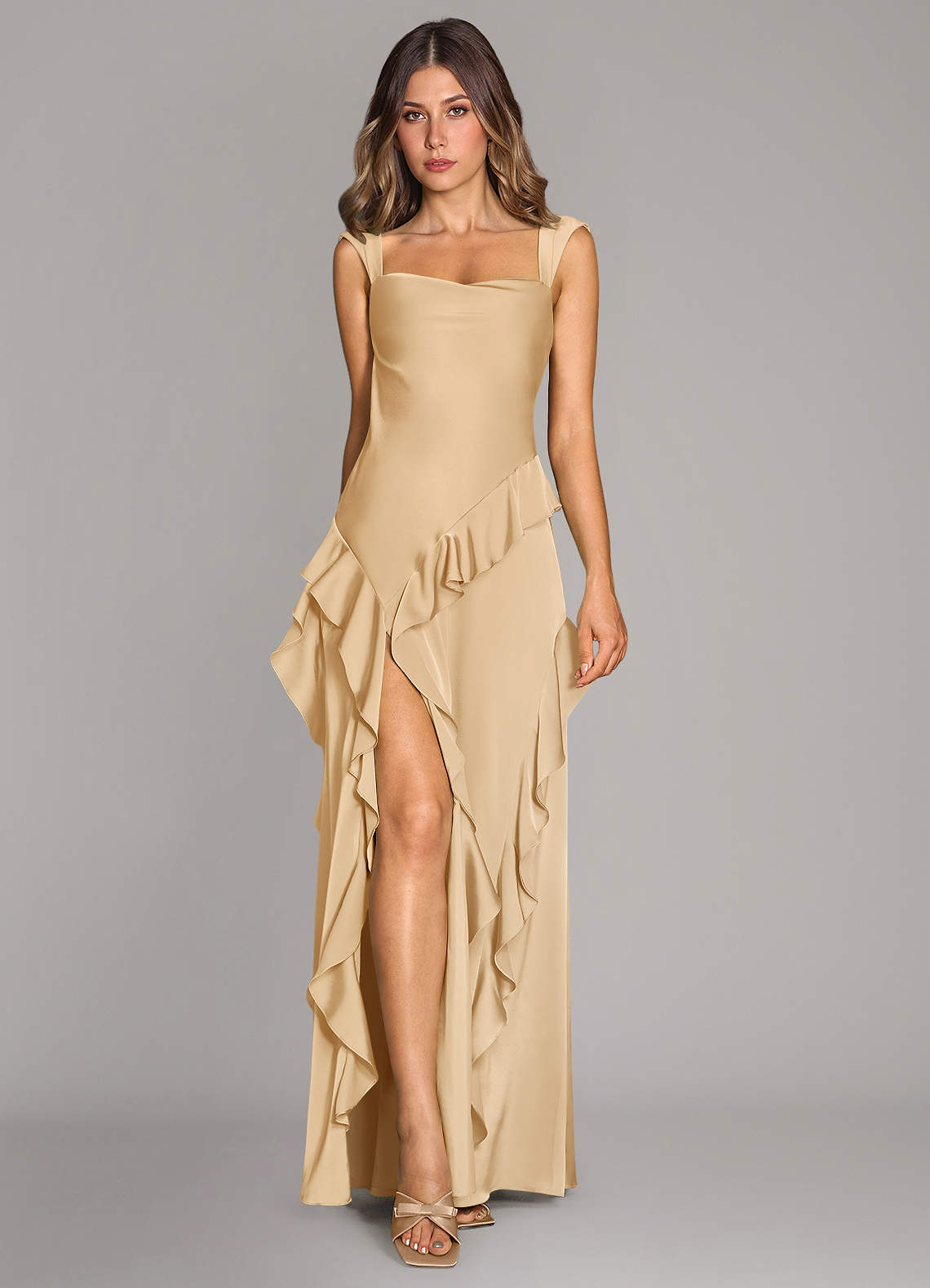 Sloane A-Line Sweetheart Stretch Satin Bridesmaid Dress in Gold