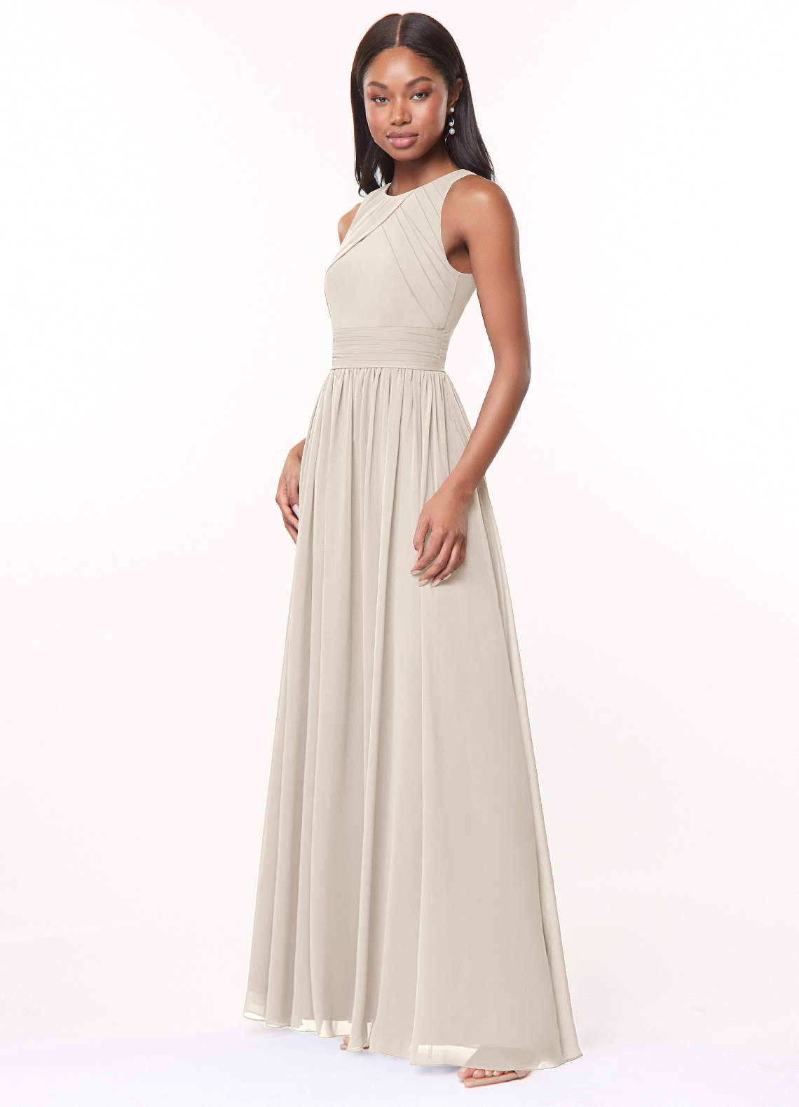 Harper A-Line Scoop-Neck Chiffon Bridesmaid Dress in White Alabaster