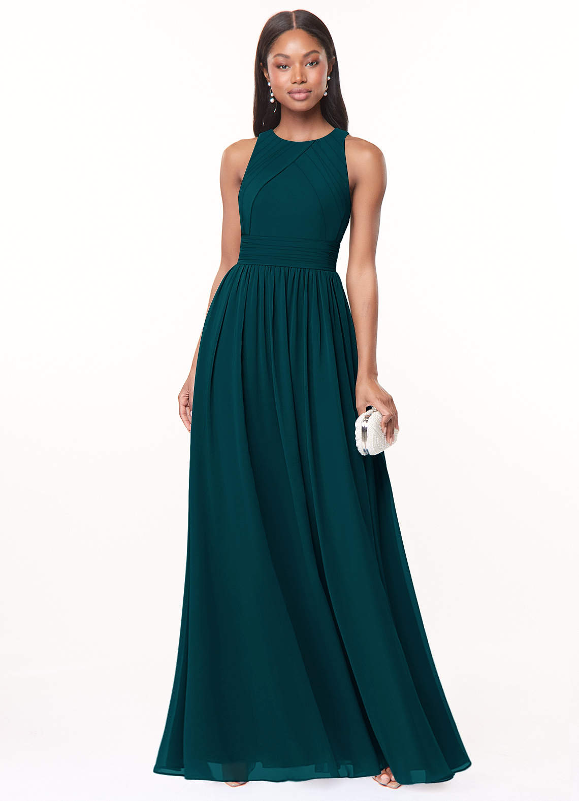 Harper A-Line Scoop-Neck Chiffon Bridesmaid Dress in Pine