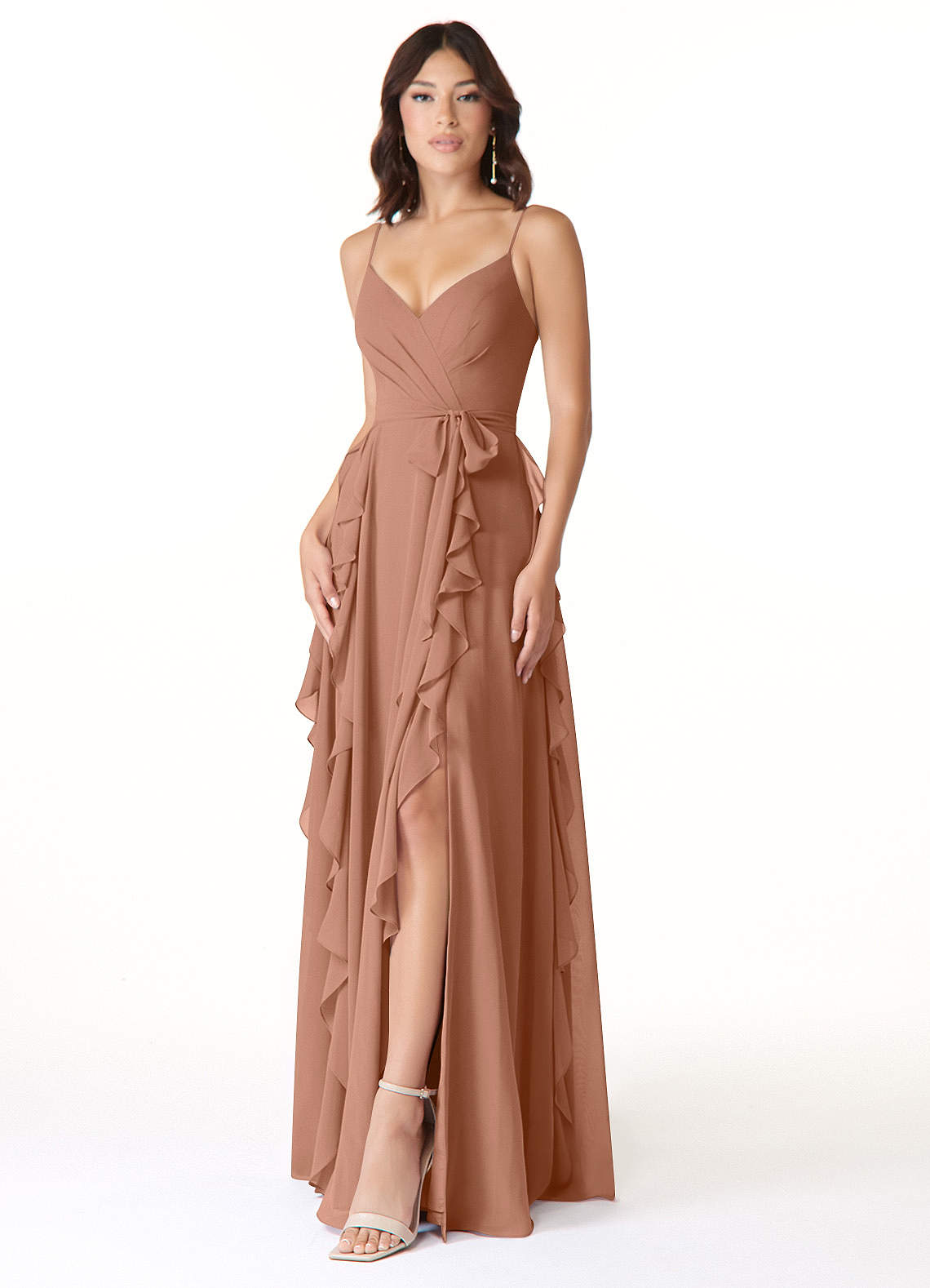 Peyton A-Line V-Neck Chiffon Bridesmaid Dress in Bronzer