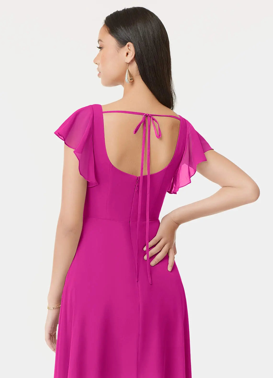 Bondi A-Line Square-Neck Chiffon Bridesmaid Dress in Fuchsia