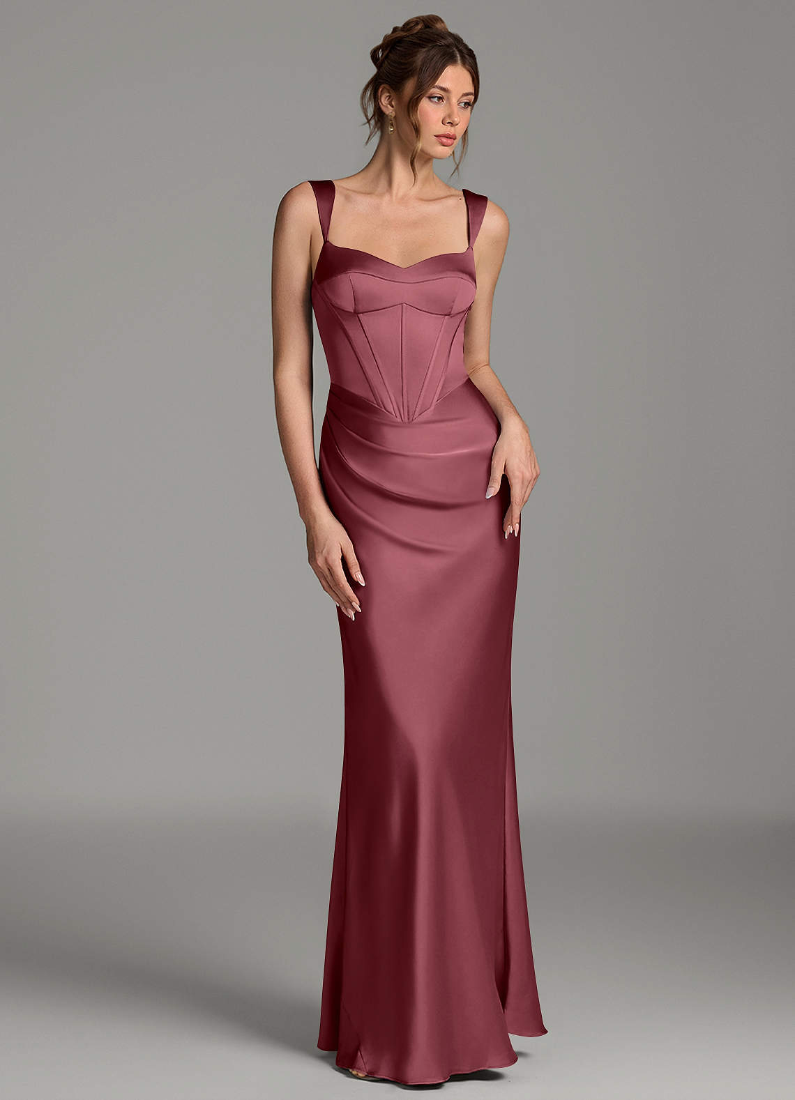 Mela Sheath Sweetheart Stretch Satin Bridesmaid Dress in Desert Rose