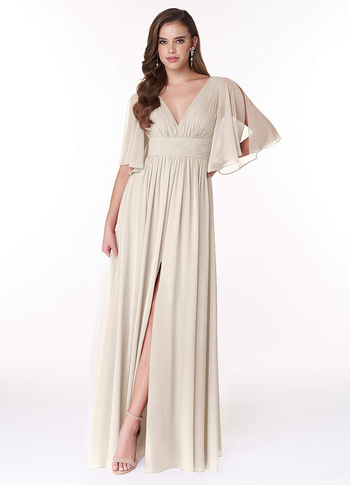 Temeka A-Line V-Neck Chiffon Bridesmaid Dress in White Alabaster