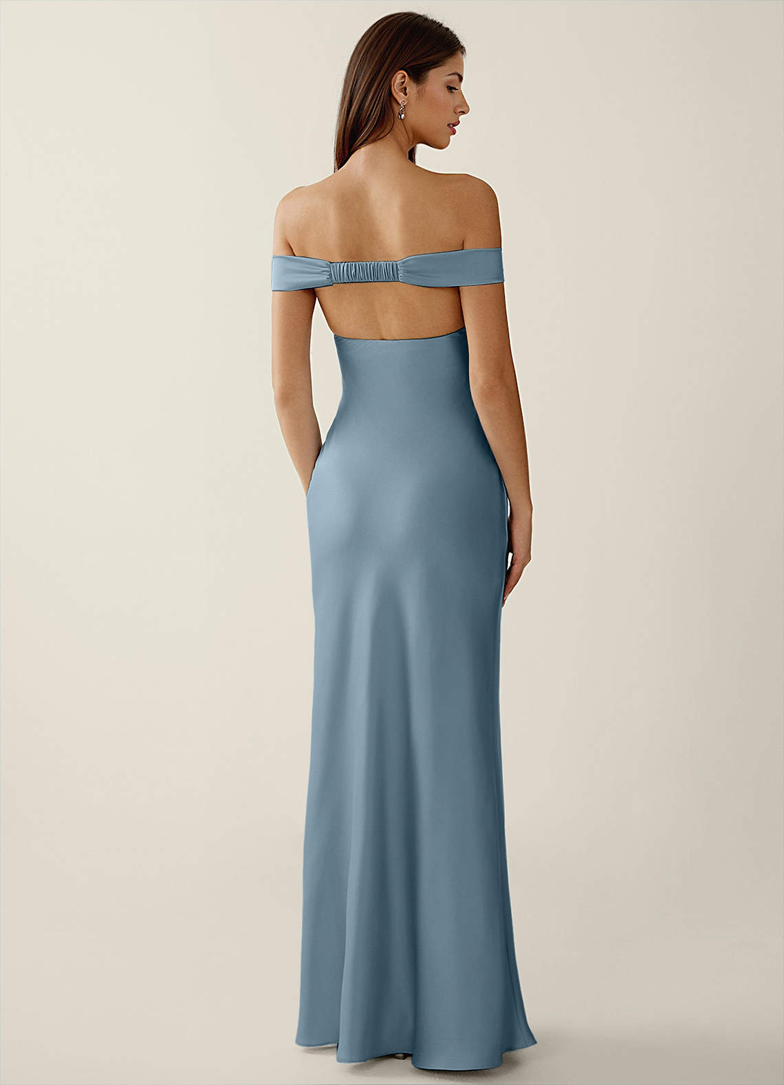 Gwendonme Sheath Off-the-Shoulder Satin Crystal Linen Evening Dress in Powder Blue