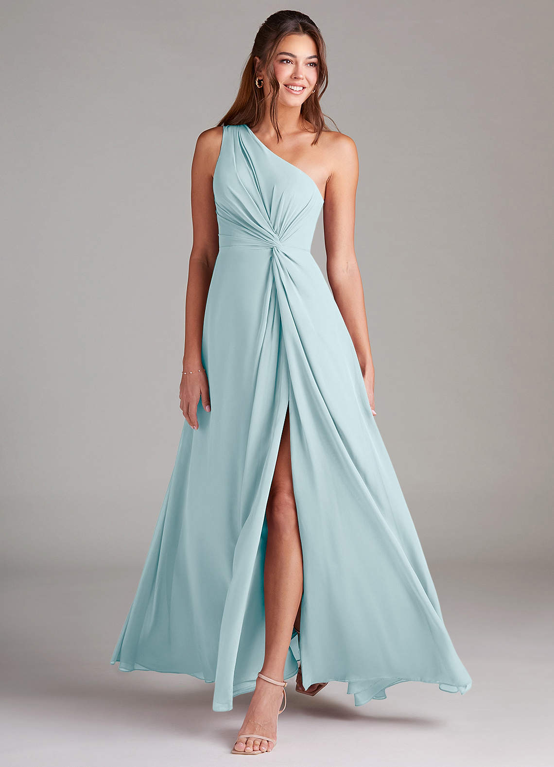 Brooke A-Line One-Shoulder Chiffon Bridesmaid Dress in Sea Glass