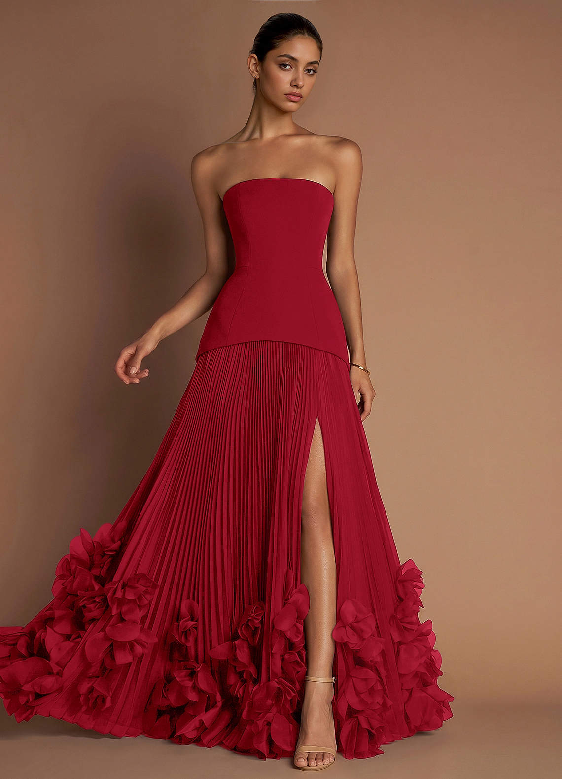 Marnie A-Line Corset Crepe Chiffon Evening Dress in Blushing Pink