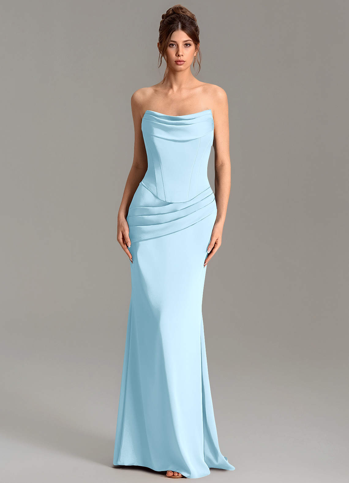 Adrienne Mermaid Cowl-Neck Stretch Satin Bridesmaid Dress in Sky Blue