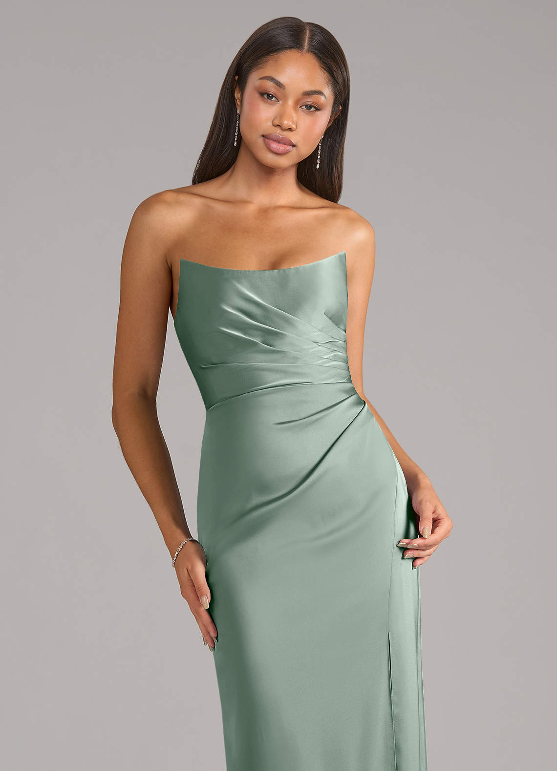 Marla Sheath Strapless Stretch Satin Bridesmaid Dress in Agave