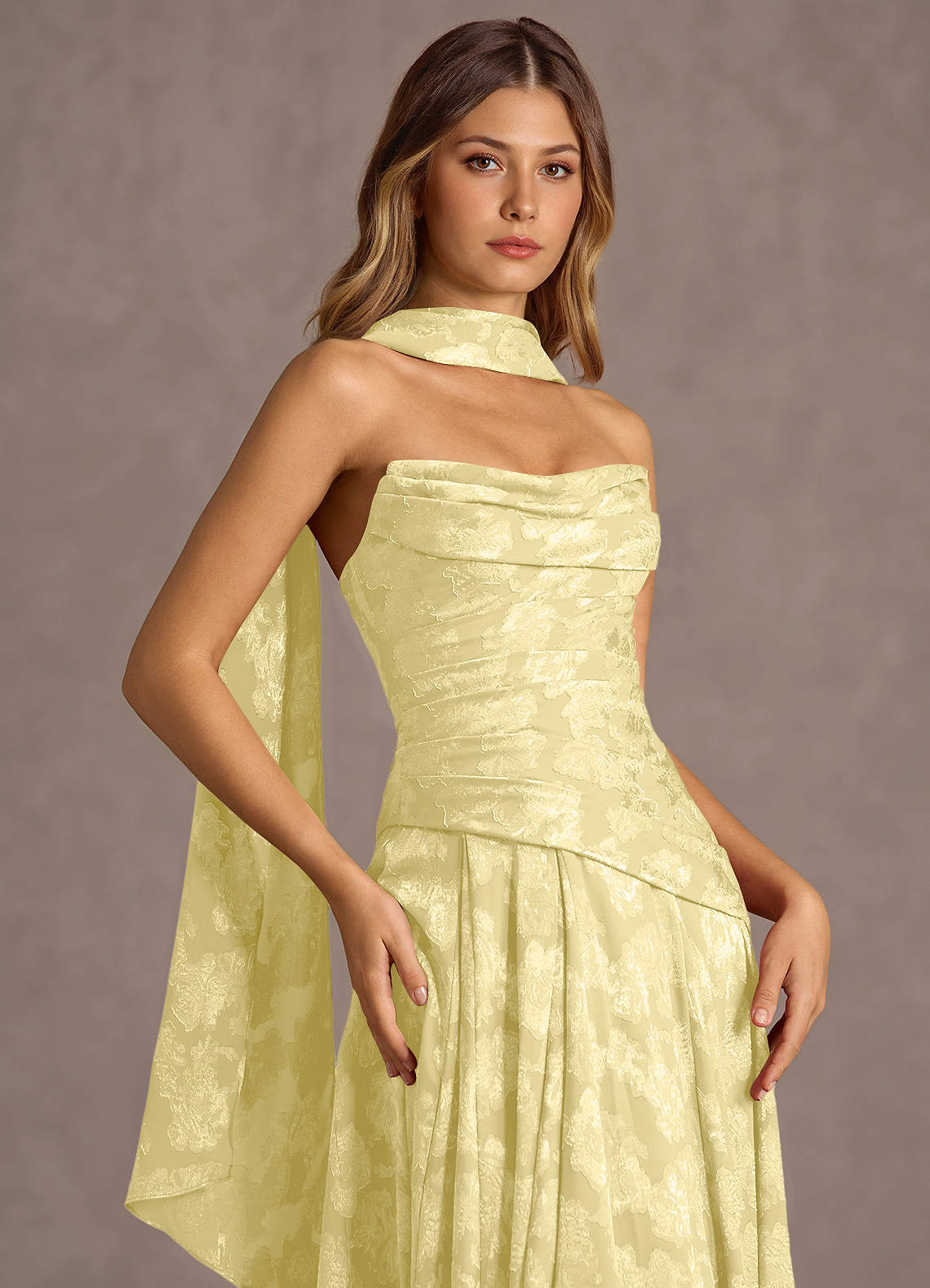 Gabriela A-Line Corset Fil Coupé Wedding Guest Dress in Lemon Sorbet