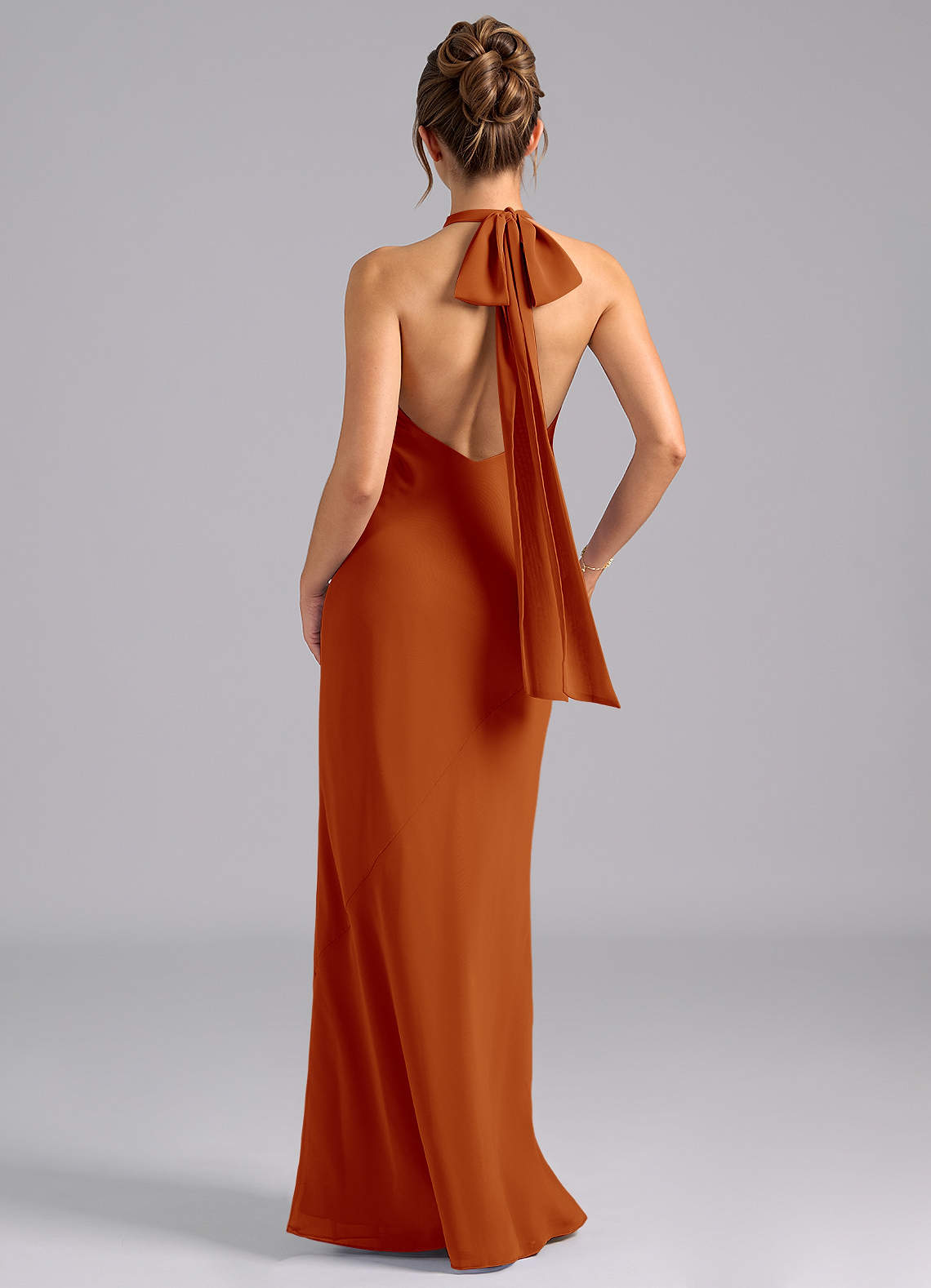 Velli Mermaid Halter Chiffon Bridesmaid Dress in Paprika