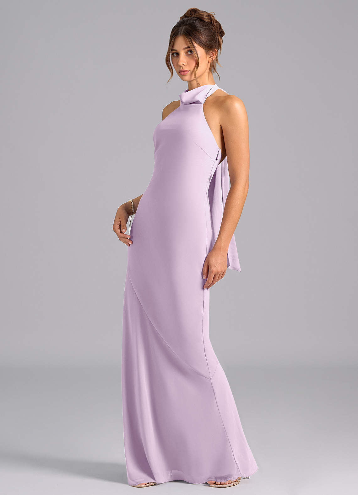 Velli Mermaid Halter Chiffon Bridesmaid Dress in Frosted Lilac