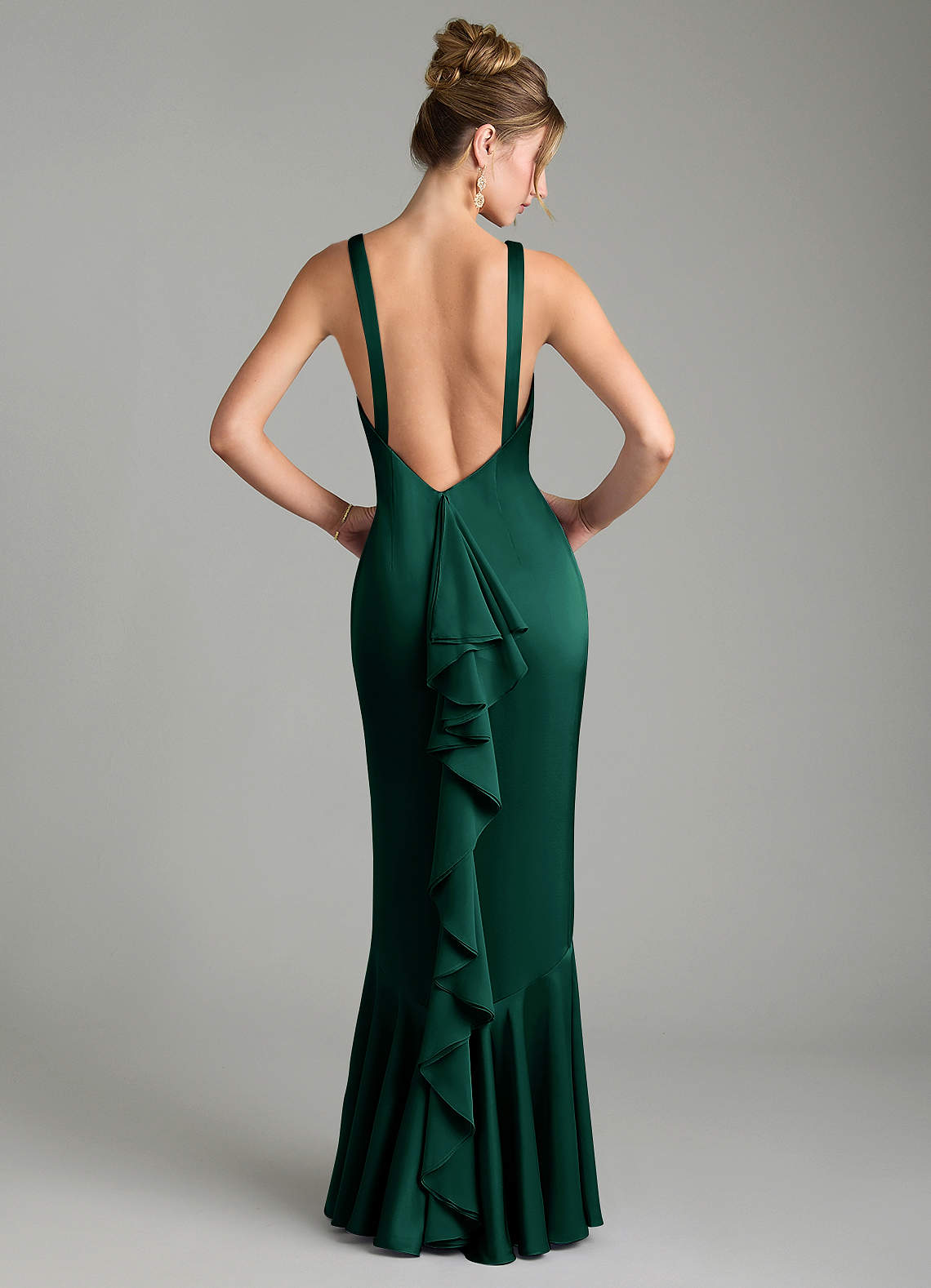 Tamera Mermaid Boat-Neck Stretch Satin and Chiffon Bridesmaid Dress in Emerald