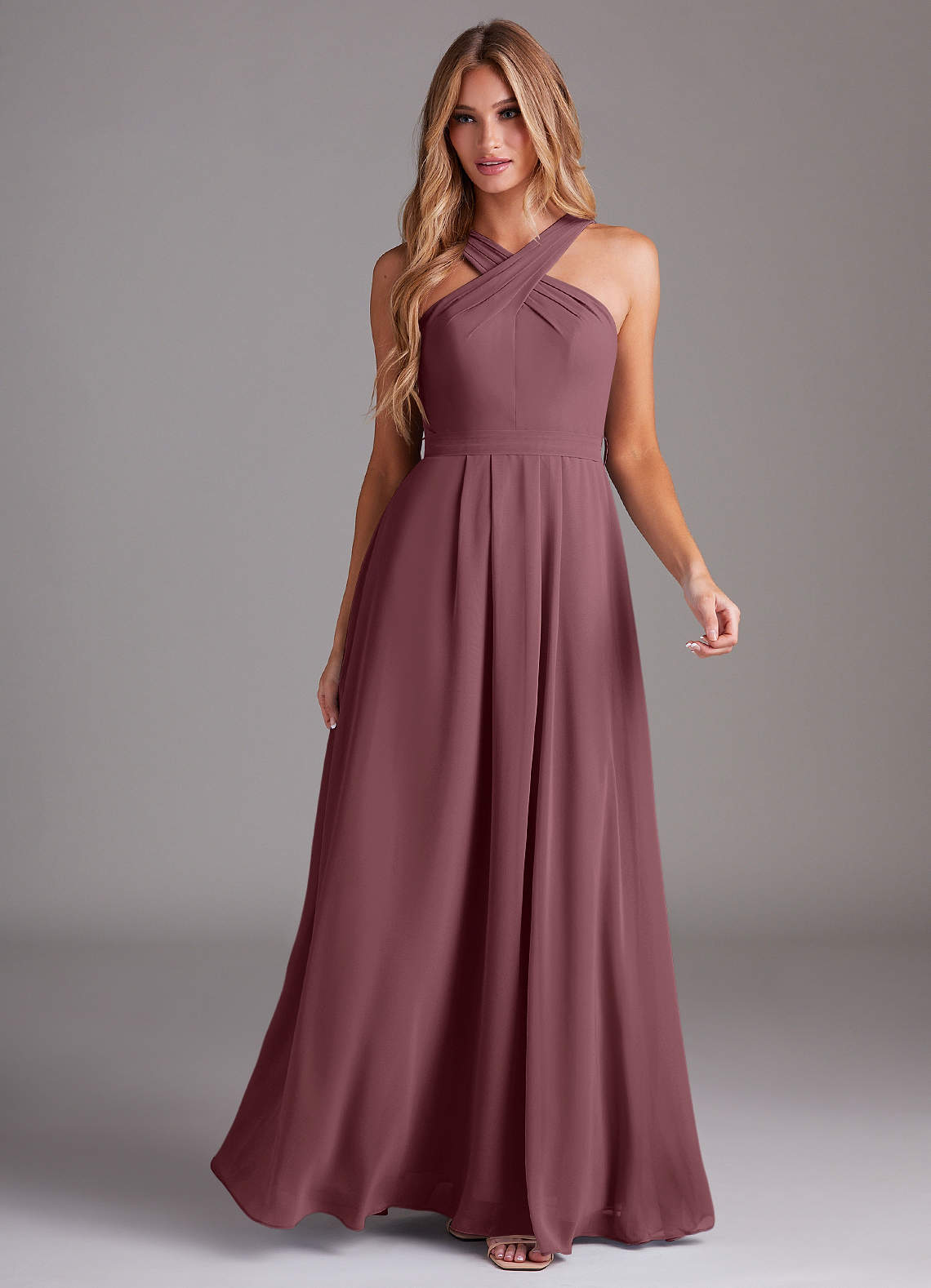 Dixie A-Line Halter Chiffon Bridesmaid Dress in Sangria