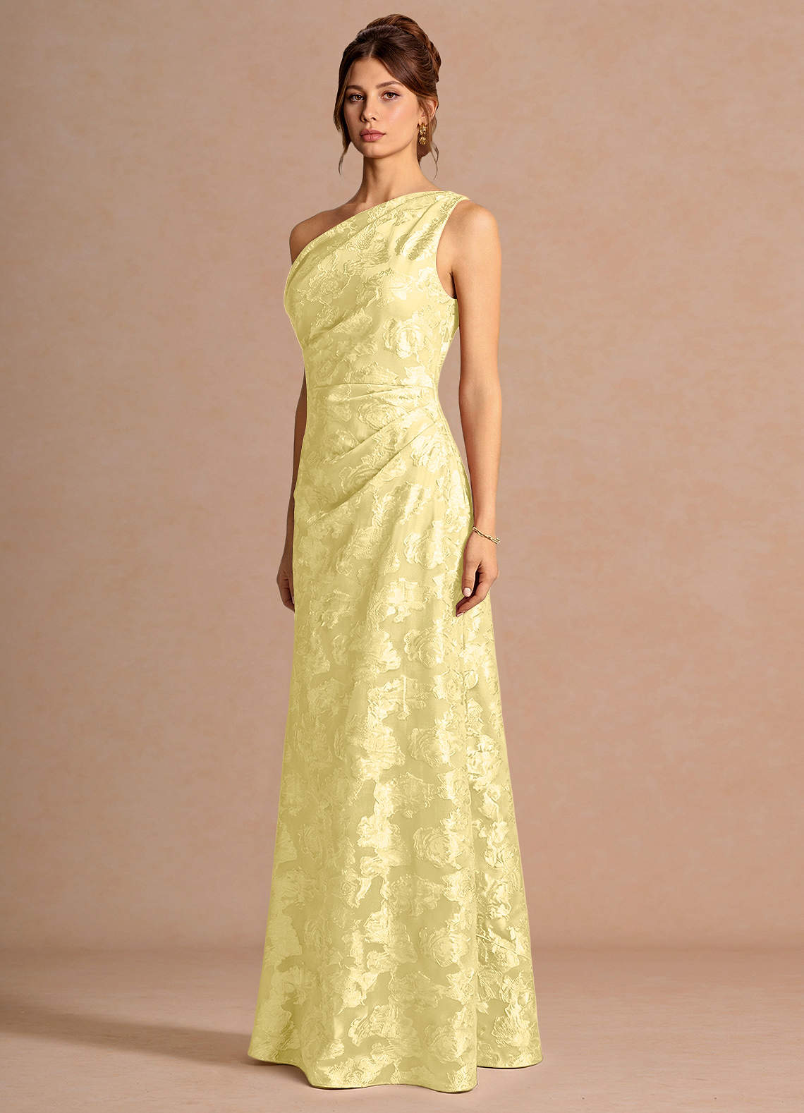 Kismet Mermaid One-Shoulder Fil Coupé Wedding Guest Dress in Lemon Sorbet