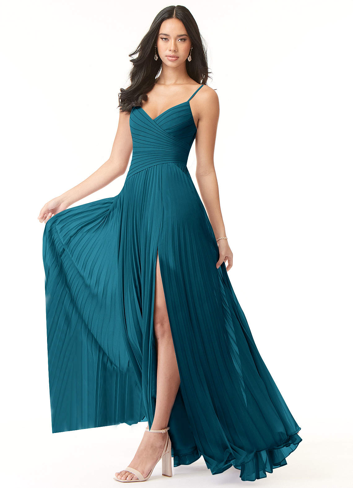 Vini A-Line V-Neck Chiffon Bridesmaid Dress in Ink Blue