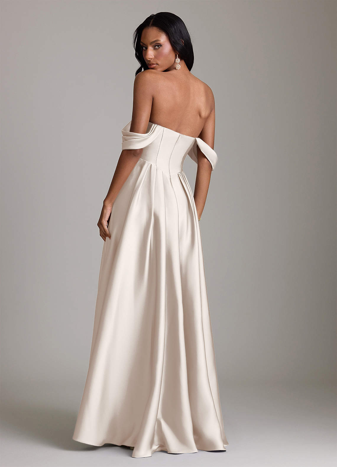 Loisa A-Line Off-the-Shoulder Stretch Satin Bridesmaid Dress in White Alabaster