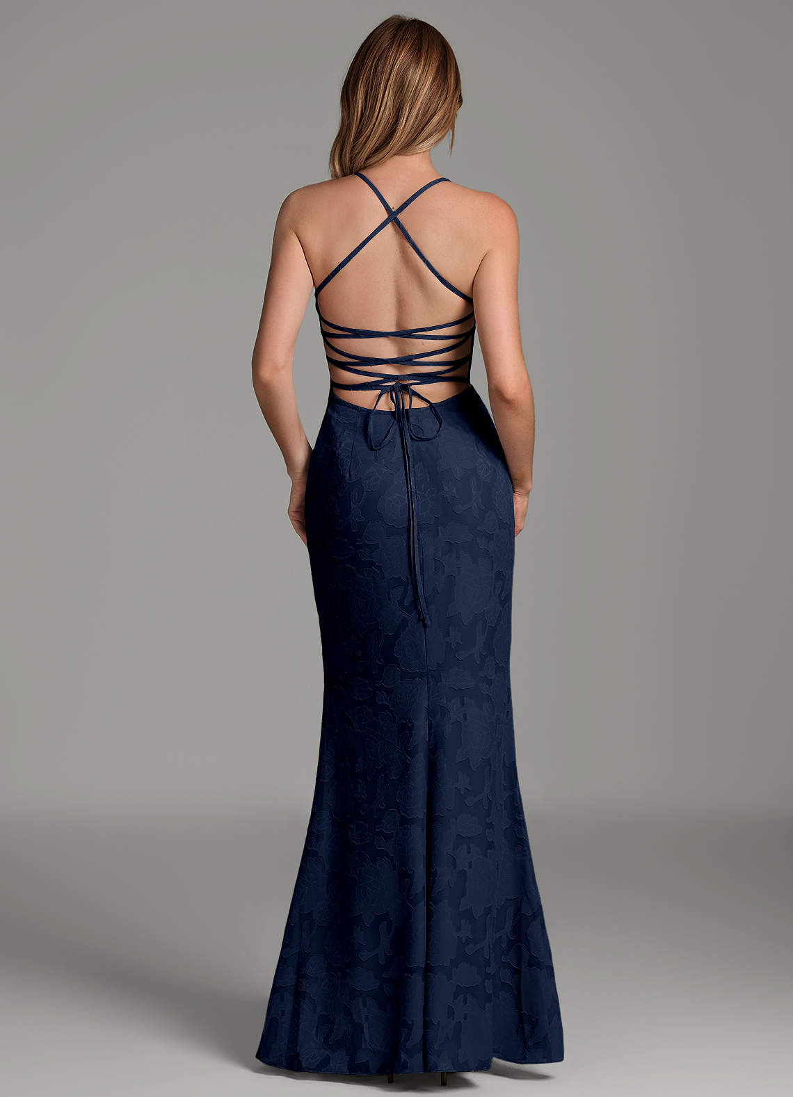 Dara Mermaid Sweetheart Floral Burnout Bridesmaid Dress in Dark Navy