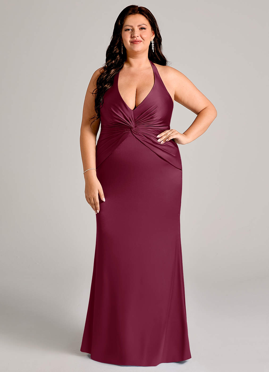 Valerie Mermaid V-Neck Stretch Satin Bridesmaid Dress in Mulberry