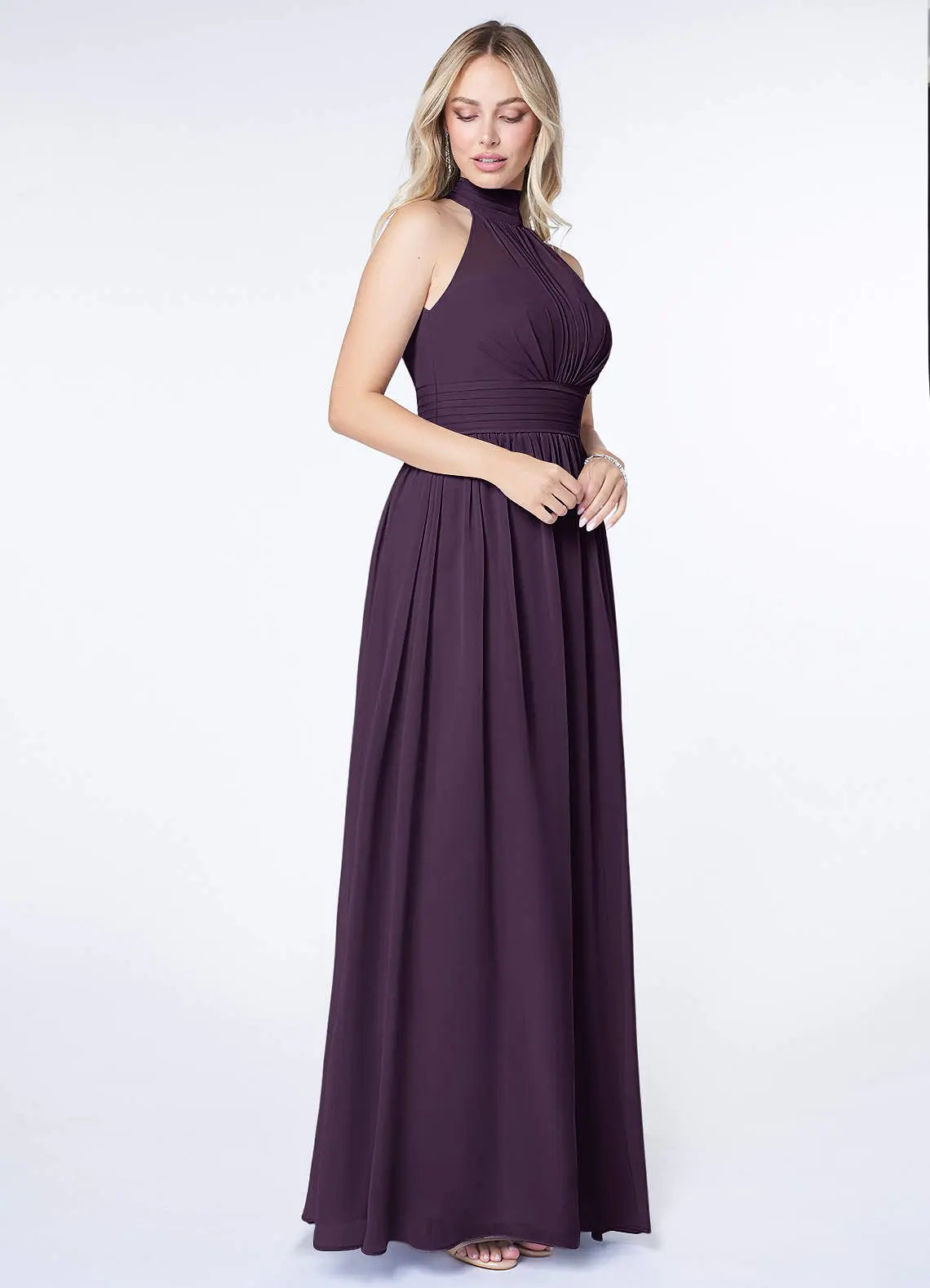 Iman A-Line Halter Chiffon Bridesmaid Dress in Plum