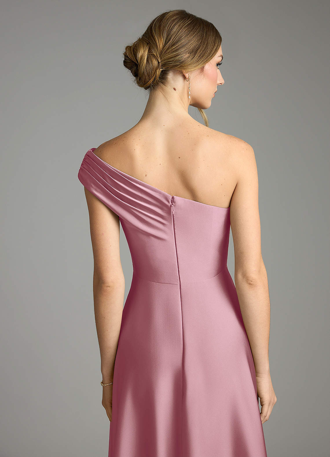 Melanie A-Line One-Shoulder Stretch Satin Bridesmaid Dress in Vintage Mauve
