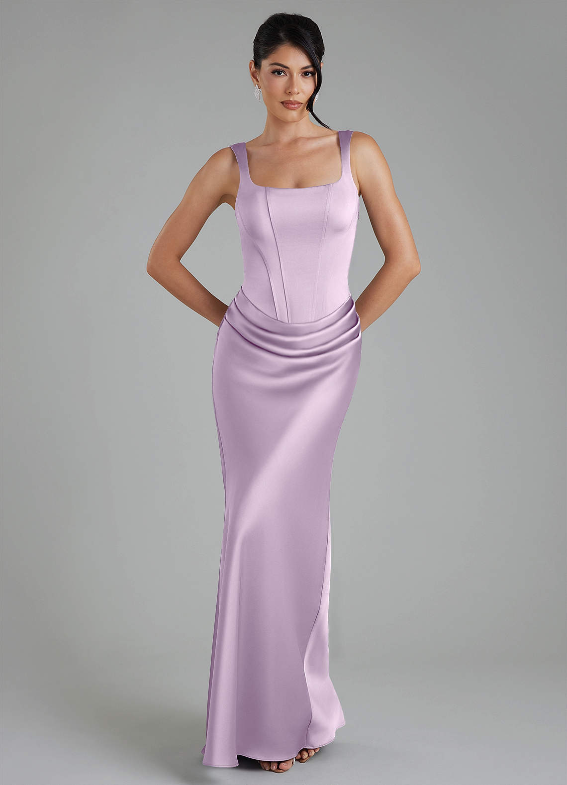 Etta Mermaid Square-Neck Stretch Satin Bridesmaid Dress in Frosted Lilac