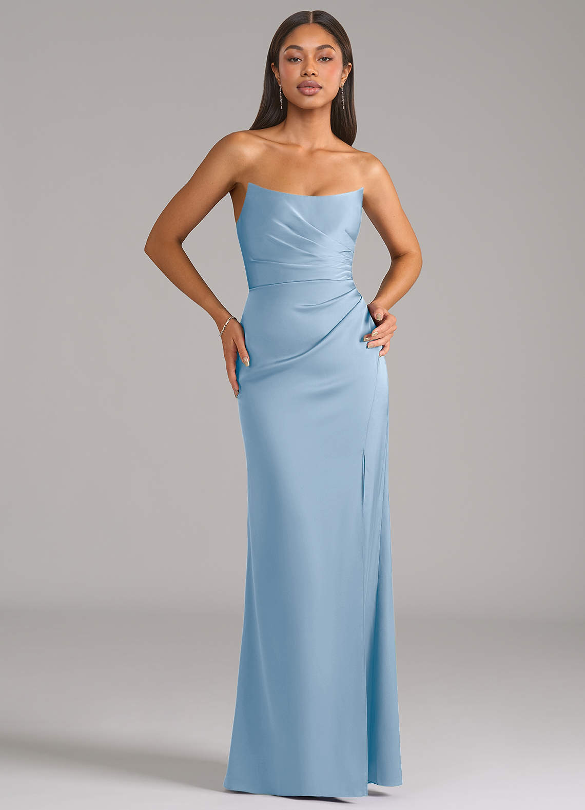Marla Sheath Strapless Stretch Satin Bridesmaid Dress in Powder Blue